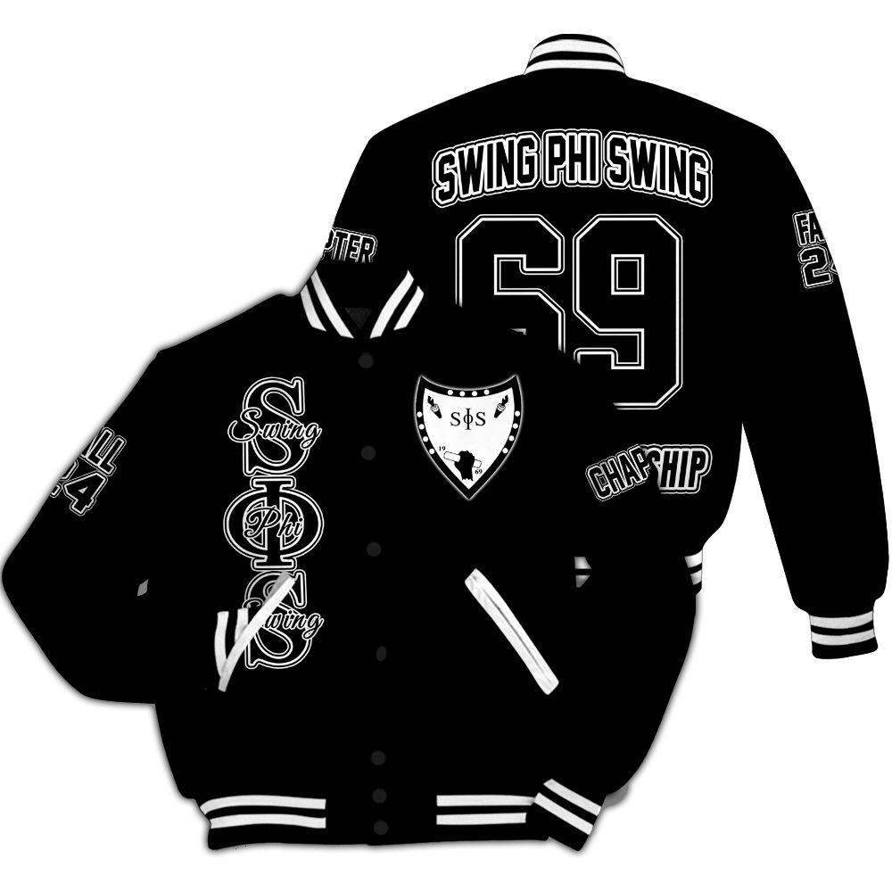 Ireishprint Swing Phi Swing Custom Chapter Varsity Jacket, Custom Varsity Jacket Black Varsity Jacket Swing Phi Swing Sorority Jacket