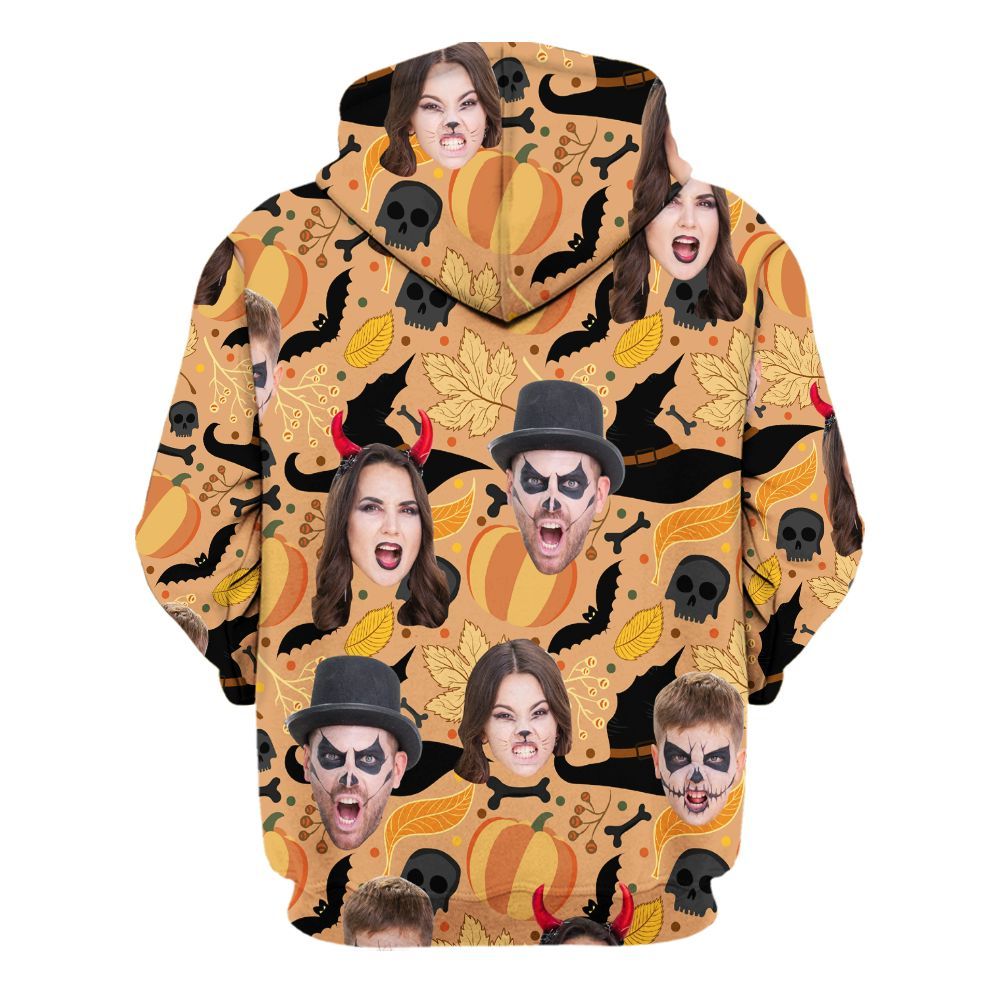 Amare Box Custom Face Photo Halloween Hawaiian Shirt, Personalized Face Family Halloween Party Unisex Hoodie