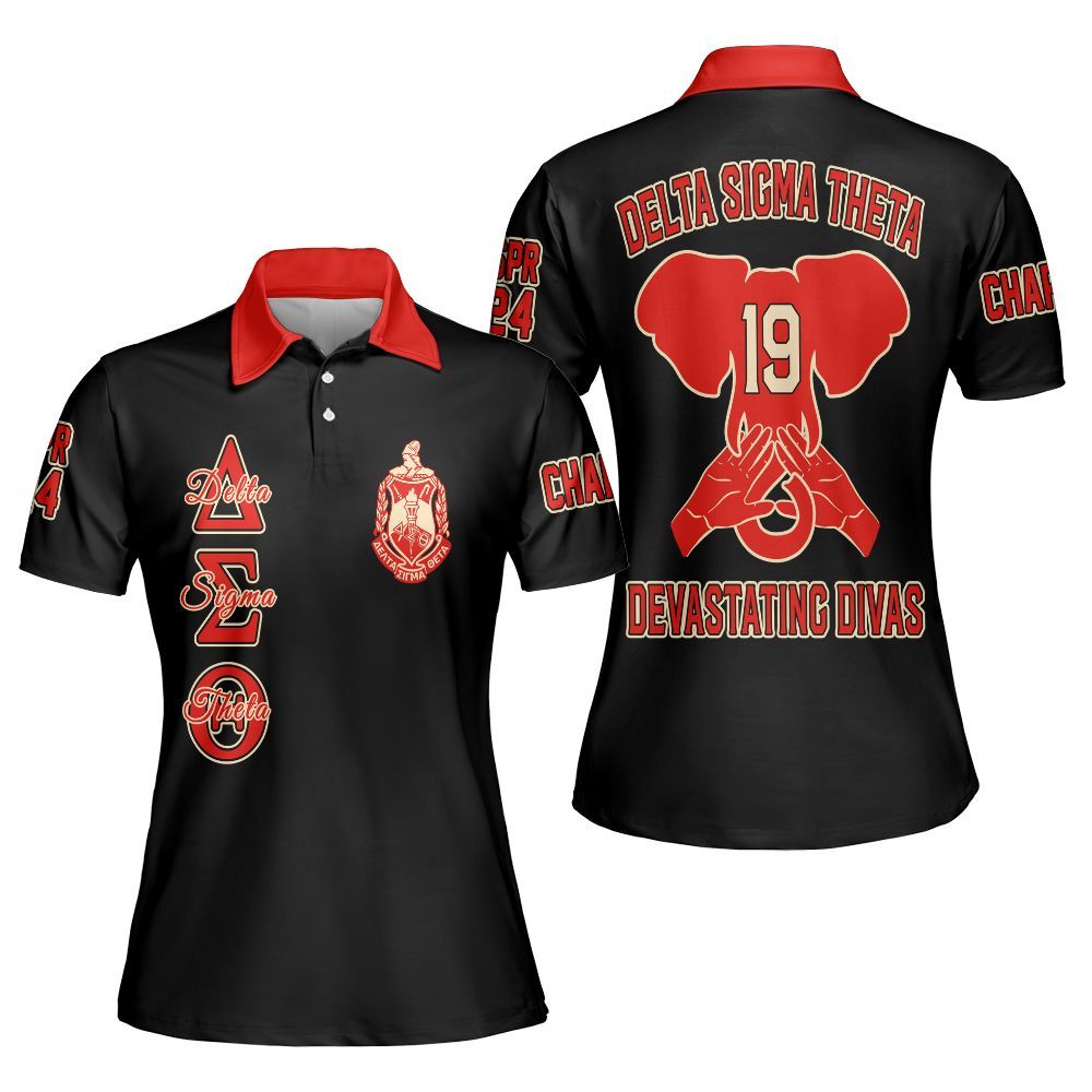 Ireishprint Delta Sigma Theta Custom Chapter Polo Shirt, Personalized Elephant Hand Sign Black Polo Shirt Delta Sigma Theta Sorority Polo Shirt