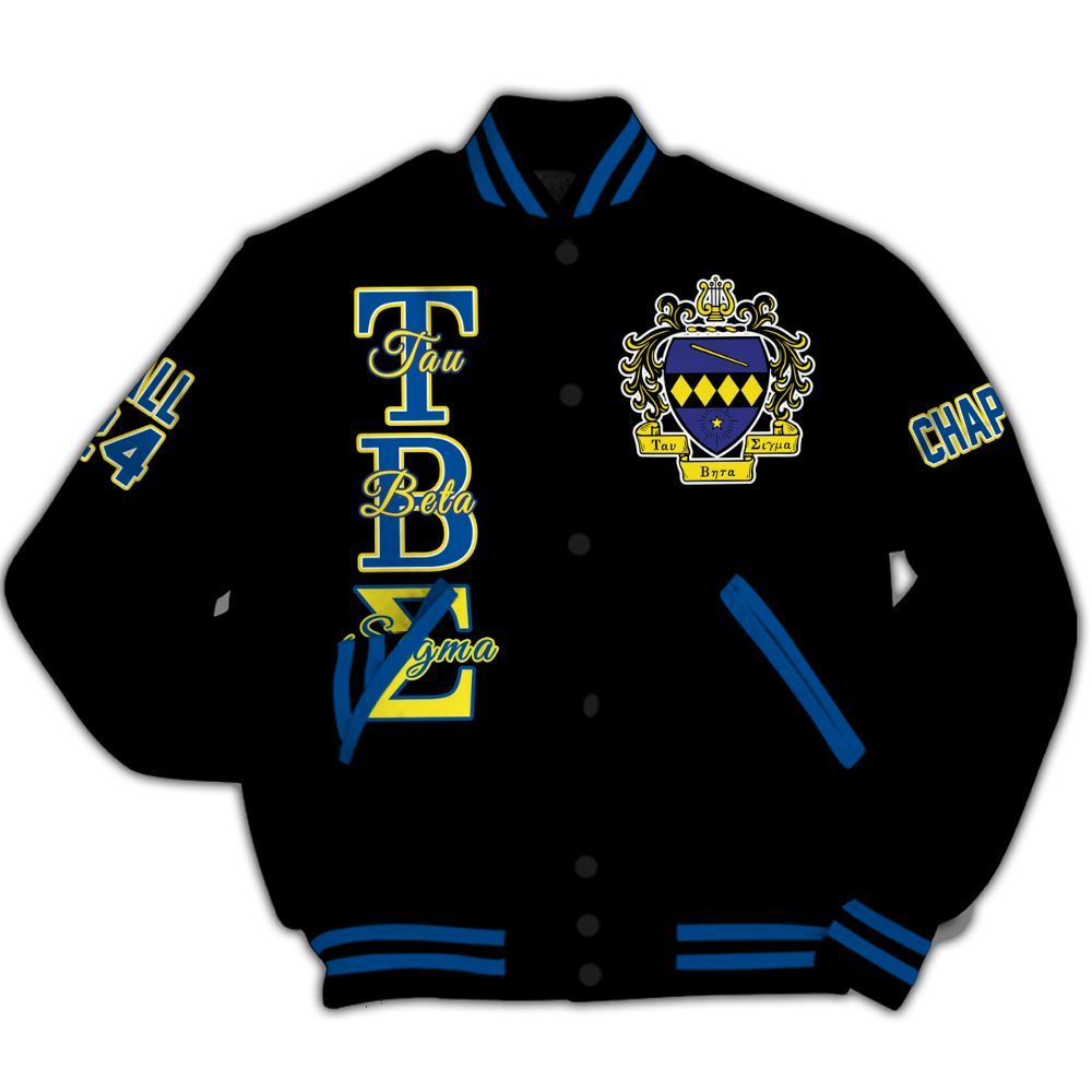 Ireishprint Tau Beta Sigma Custom Chapter Varsity Jacket, Personalized Black Varsity Jacket Tau Beta Sigma Sorority Jacket