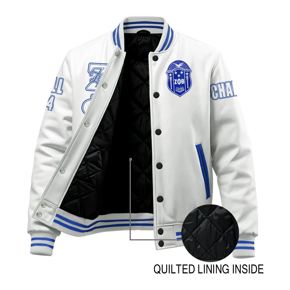 Ireishprint Zeta Phi Beta Custom Chapter Stitched Jacket, Personalized White Zeta Phi Beta Sorority Embroidered Jacket