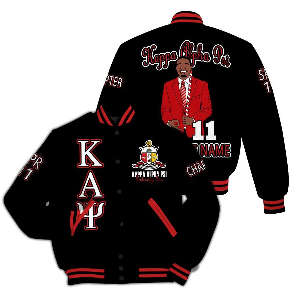 Ireishprint ΚΑΨ Custom Chapter Varsity Jacket, Personalized Black Jacket ΚΑΨ 1911 Fraternity Jacket