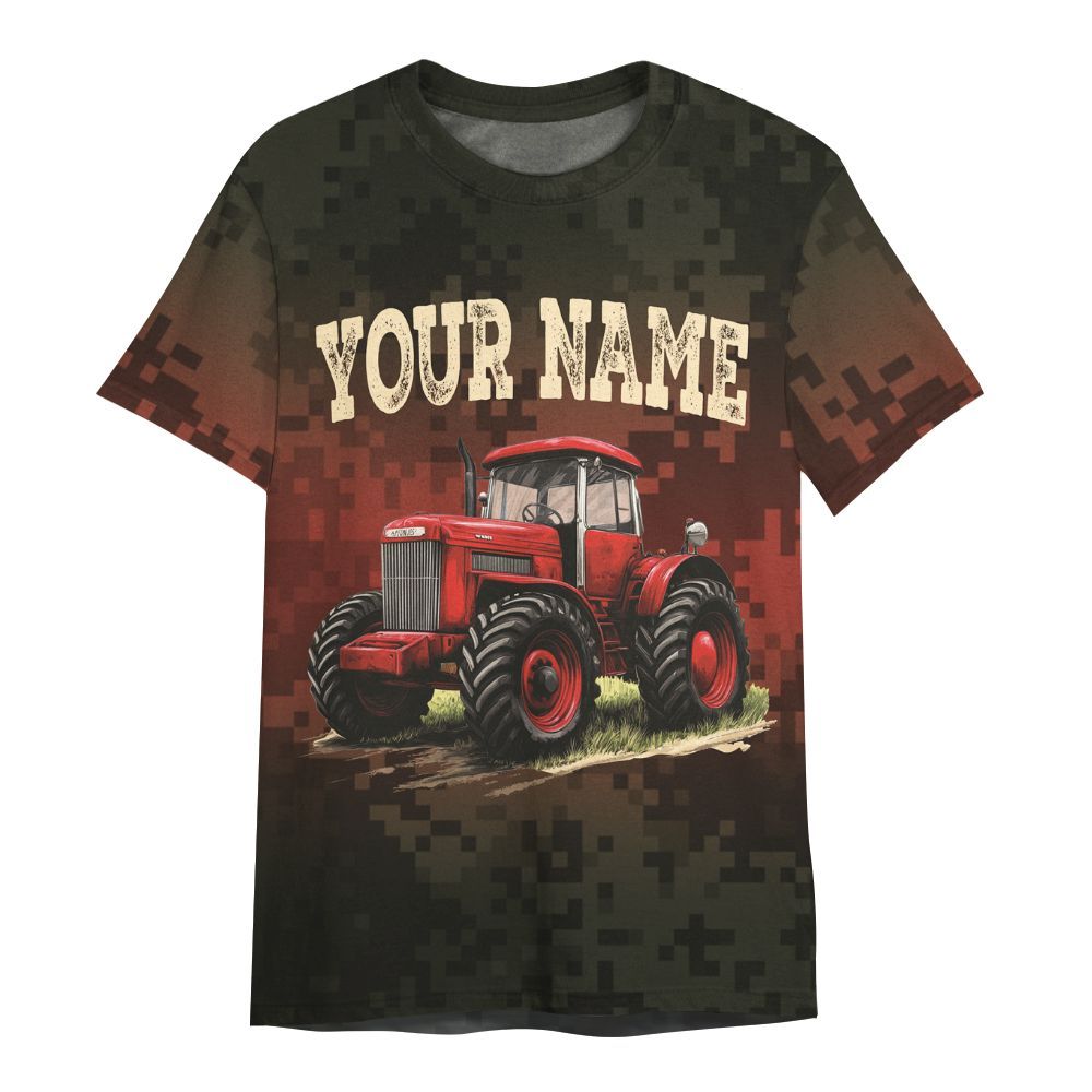 Amare Box Farm Tractor Shirt, Never Underestimate An Old Man, Custom Name, Camouflage Tractor Clipart, Vintage Tractor, Gift For Farm Lover All Over Print Unisex Shirt