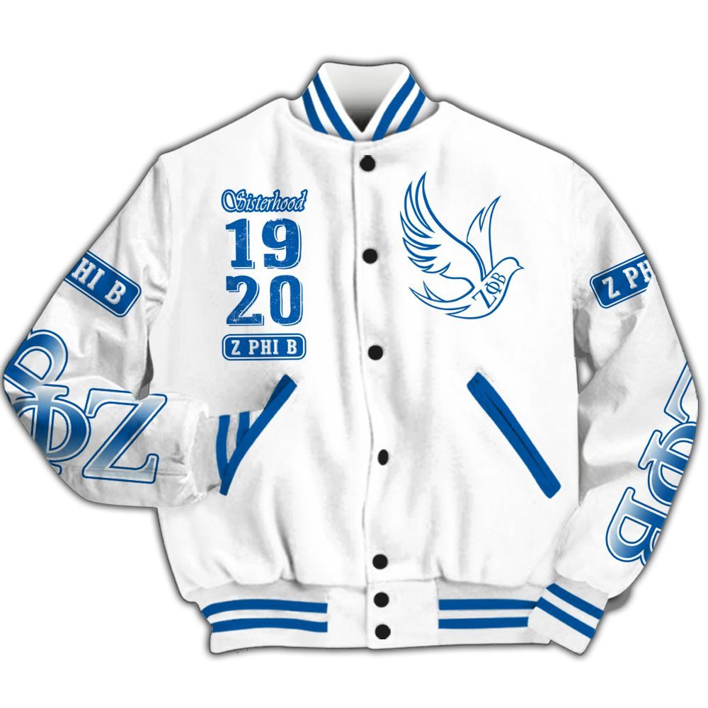 Ireishprint Zeta Phi Beta Varsity Jacket, Sisterhood Beta Girl White Varsity Jacket Zeta Phi Beta Sorority Jacket