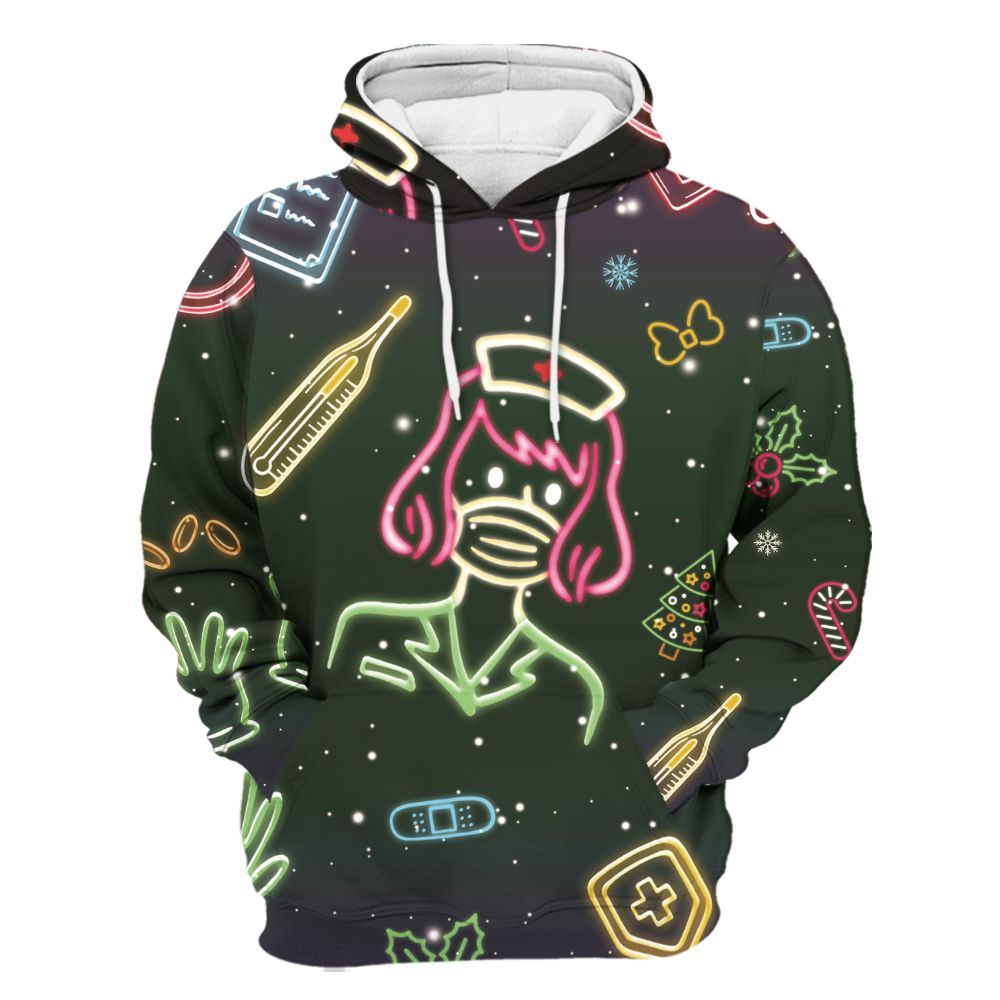 Amare Box CNA Nurse Neon Light 3D Shirt, Nurse Xmas, Nurse Stuff, Gift For CNA Nurse, Nurse Coquette Unisex Hoodie