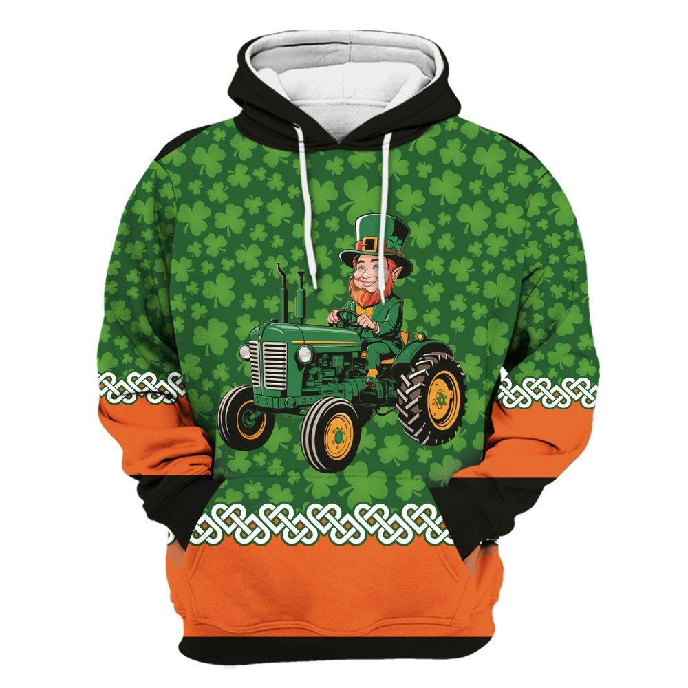 Amare Box Farm Tractor Shirt, Leprechaun Farmer On A Tractor, Custom Name, St Patricks Day, Gift For St Patricks Day Unisex Hoodie