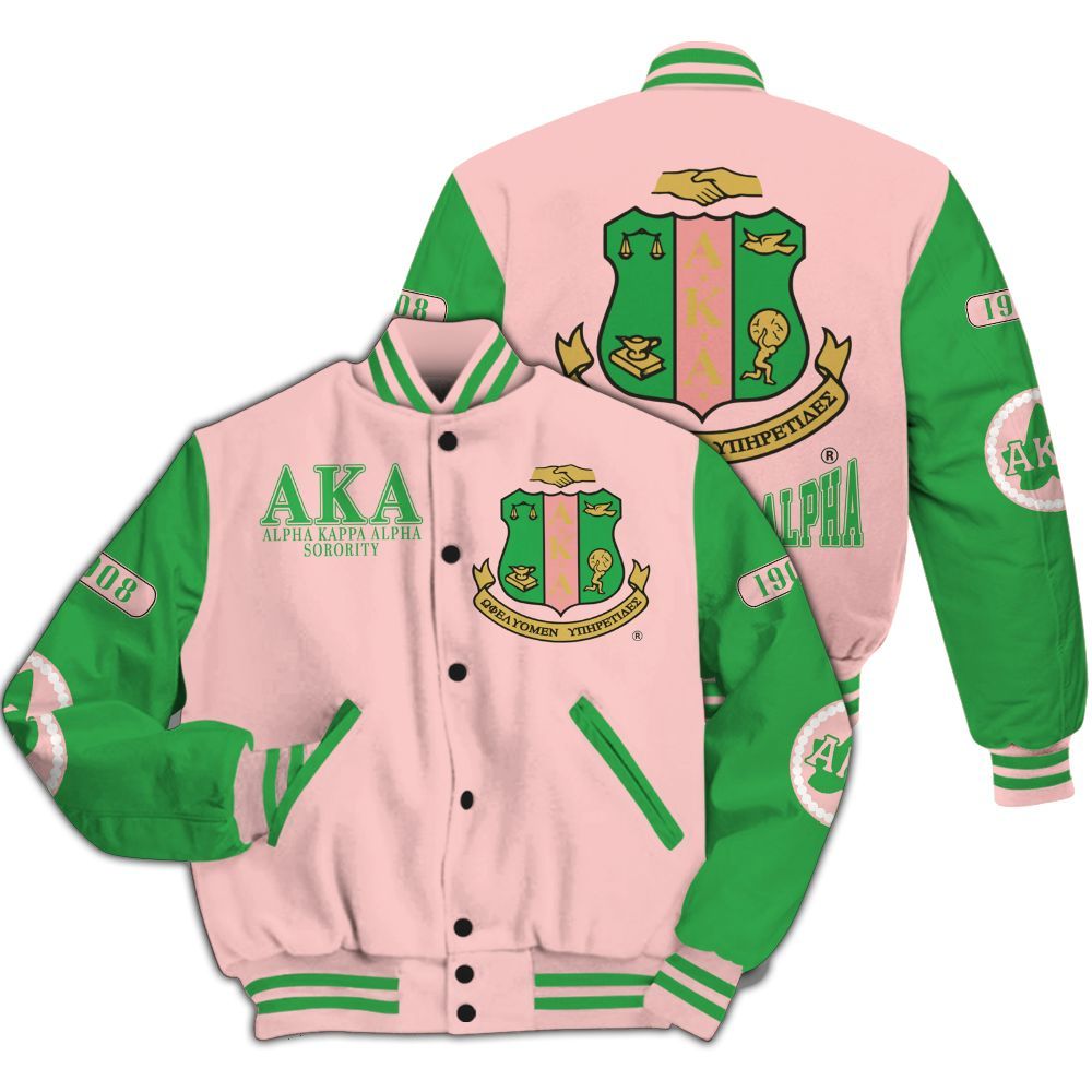 Ireishprint A.K.A Varsity Jacket, Salmon Pink And Apple Green Mix 1908 Sorority Jacket