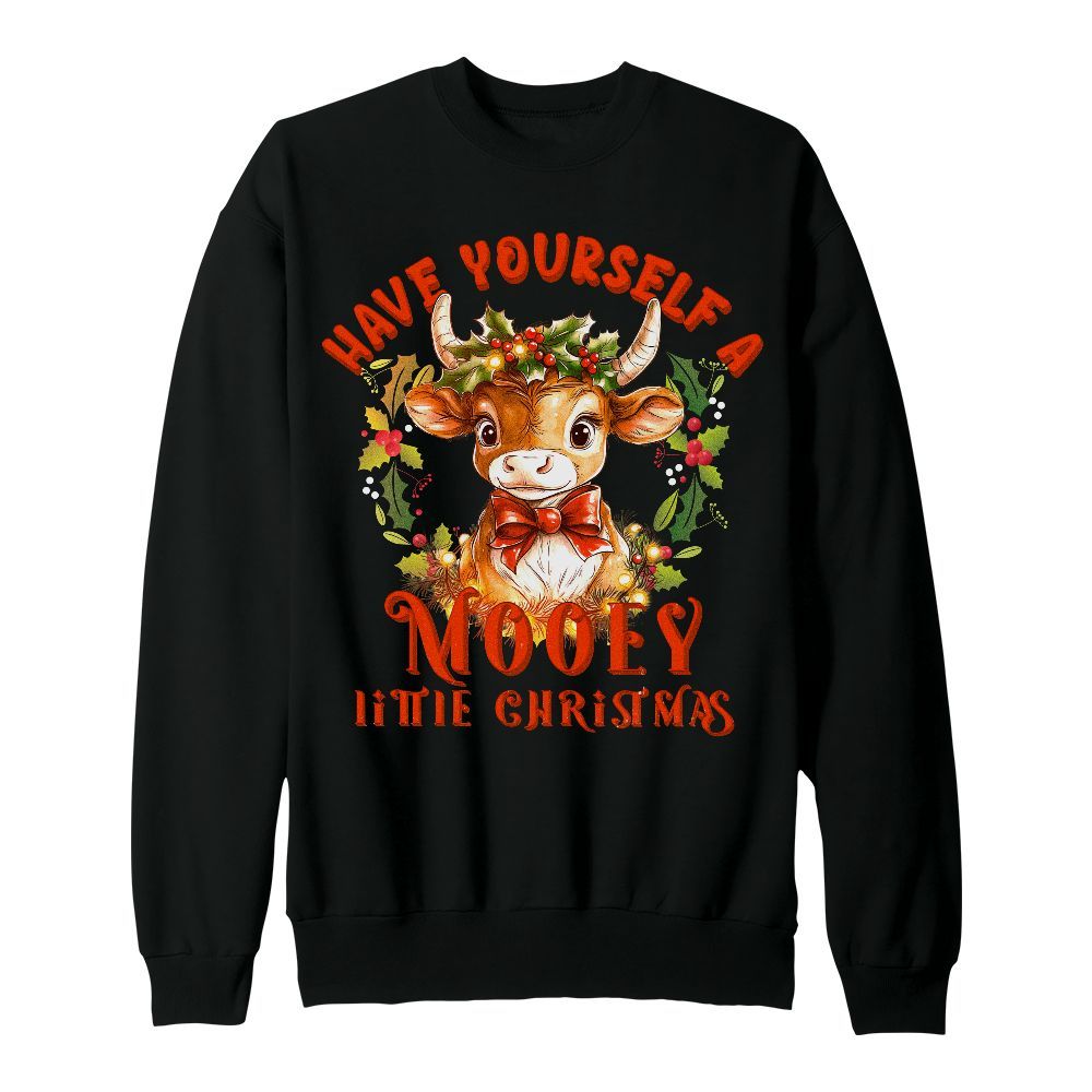 Amare Box Funny Cow Lover Shirt, Have Yourself A Mooey Little Christmas Design Gift For Fan Unisex Sweatshirt