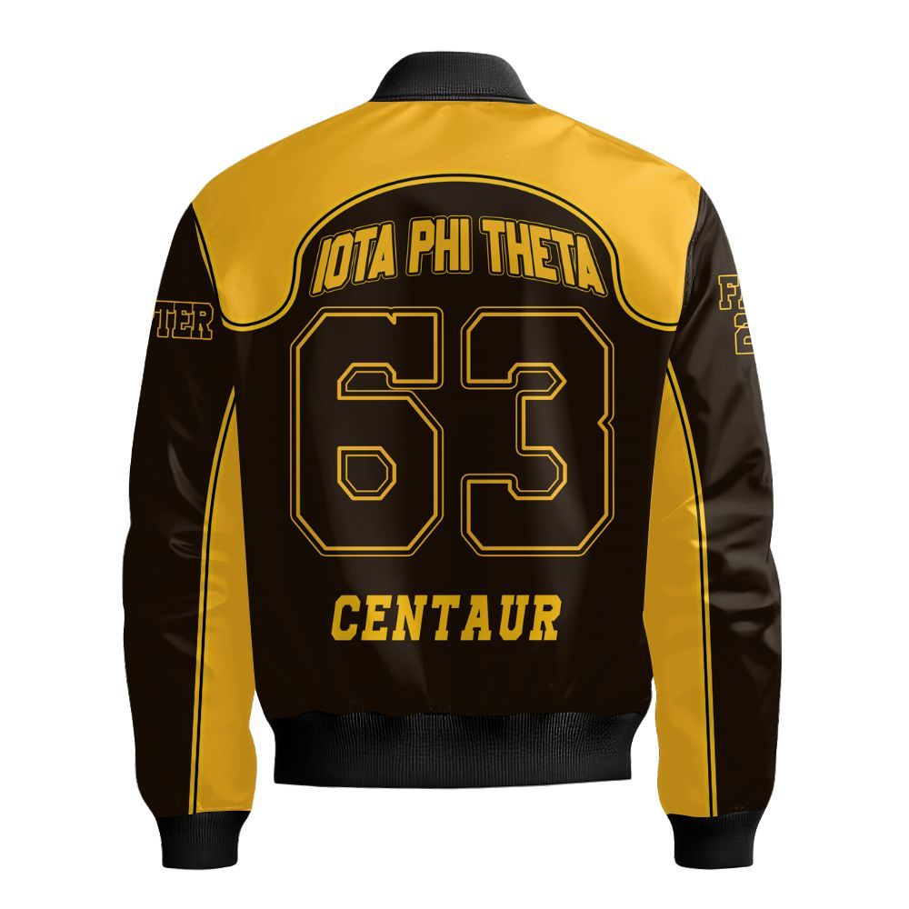 Ireishprint Iota Phi Theta Custom Chapter Bomber Jacket, Charcoal Brown ΙΦΘ Lettered Racing Style Fraternity Bomber Jacket