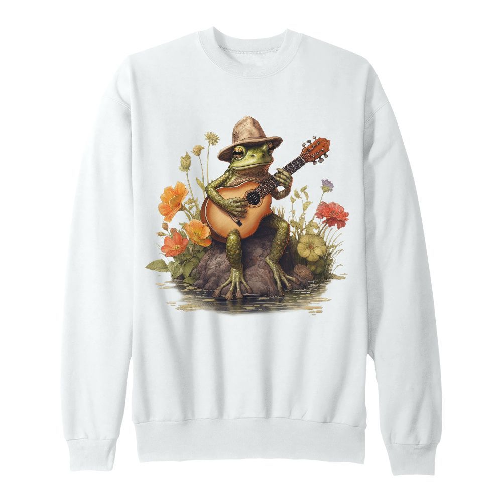 Amare Box Funny Frog Shirt, Frog Play Guitar Cottagecore, Floral Flower Frog Graphic 90 Bootleg Unisex Sweatshirt