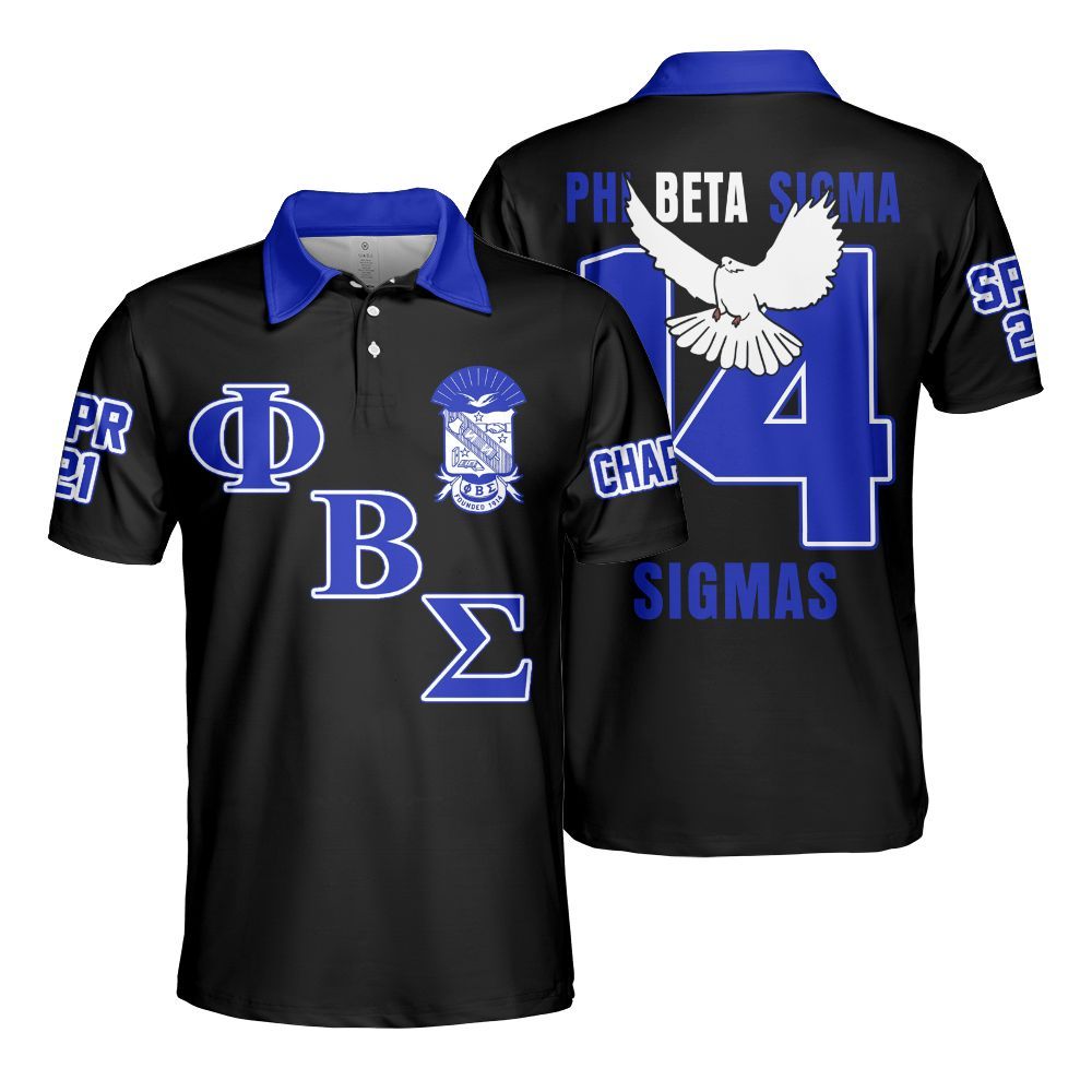 Ireishprint Phi Beta Sigma Custom Chapter Polo Shirt, Personalized Dove Black Royal Blue Polo Shirt Phi Beta Sigma Fraternity Polo Shirt
