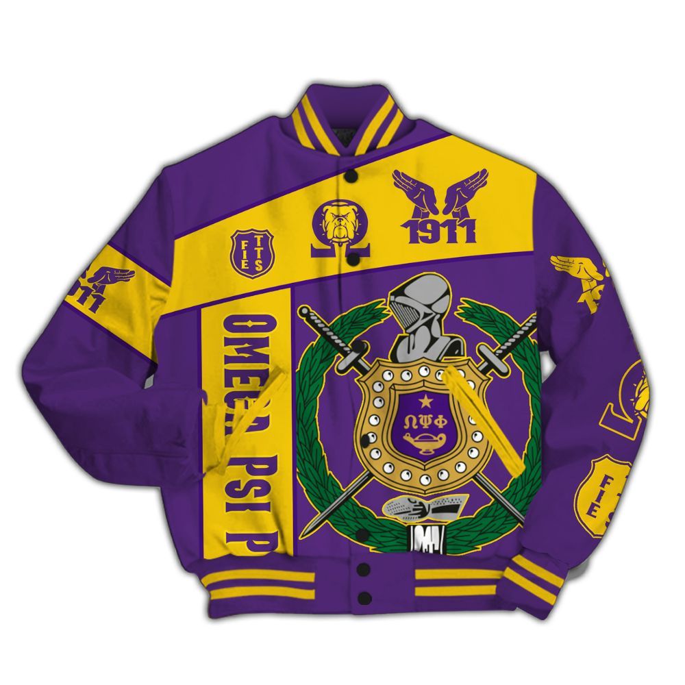 Ireishprint ΩΨΦ Varsity Jacket, FIETTS Hand Sign Royal Purple Varsity Jacket Omega ΩΨΦ Fraternity Jacket