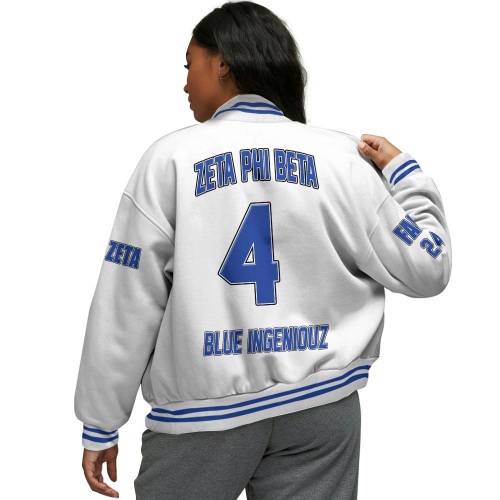 Ireishprint Zeta Phi Beta Custom Chapter Varsity Jacket, Personalized Your Z Phi B White Varsity Jacket 1920 Zeta Phi Beta Sorority Jacket