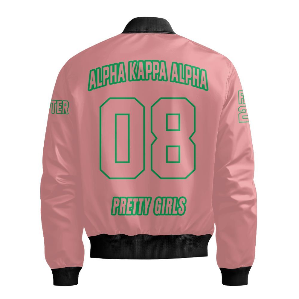 Ireishprint A.K.A Custom Chapter Bomber Jacket, Personalized Salmon Pink Jacket Sorority Bomber Jacket