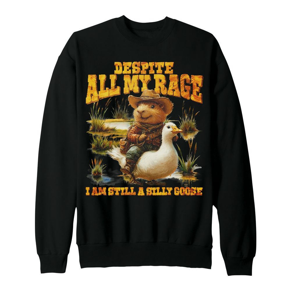 Amare Box Funny Capybara Goose Meme Shirt, Despite All My Rage I Am Still A Silly Goose Gift For Fan Unisex Sweatshirt