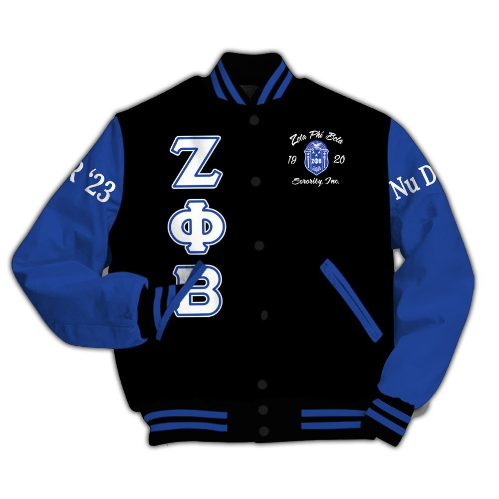 Ireishprint Zeta Phi Beta Custom Chapter Varsity Jacket, Blue Retro Style 1920 Sorority Jacket