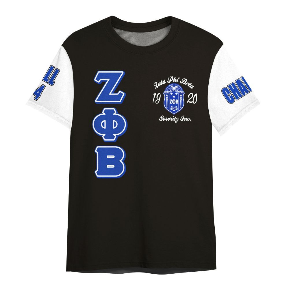 Ireishprint Zeta Phi Beta Custom Chapter Shirt, Personalized Your Z Phi B Black Blue Sleeve 1920 Zeta Phi Beta Sorority Shirt