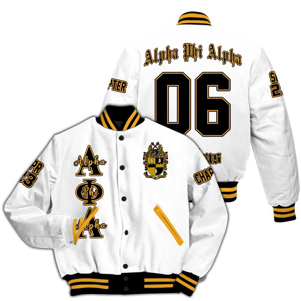 Ireishprint ΑΦΑ Custom Chapter Varsity Jacket, Personalized White Varsity Jacket ΑΦΑ Fraternity Jacket