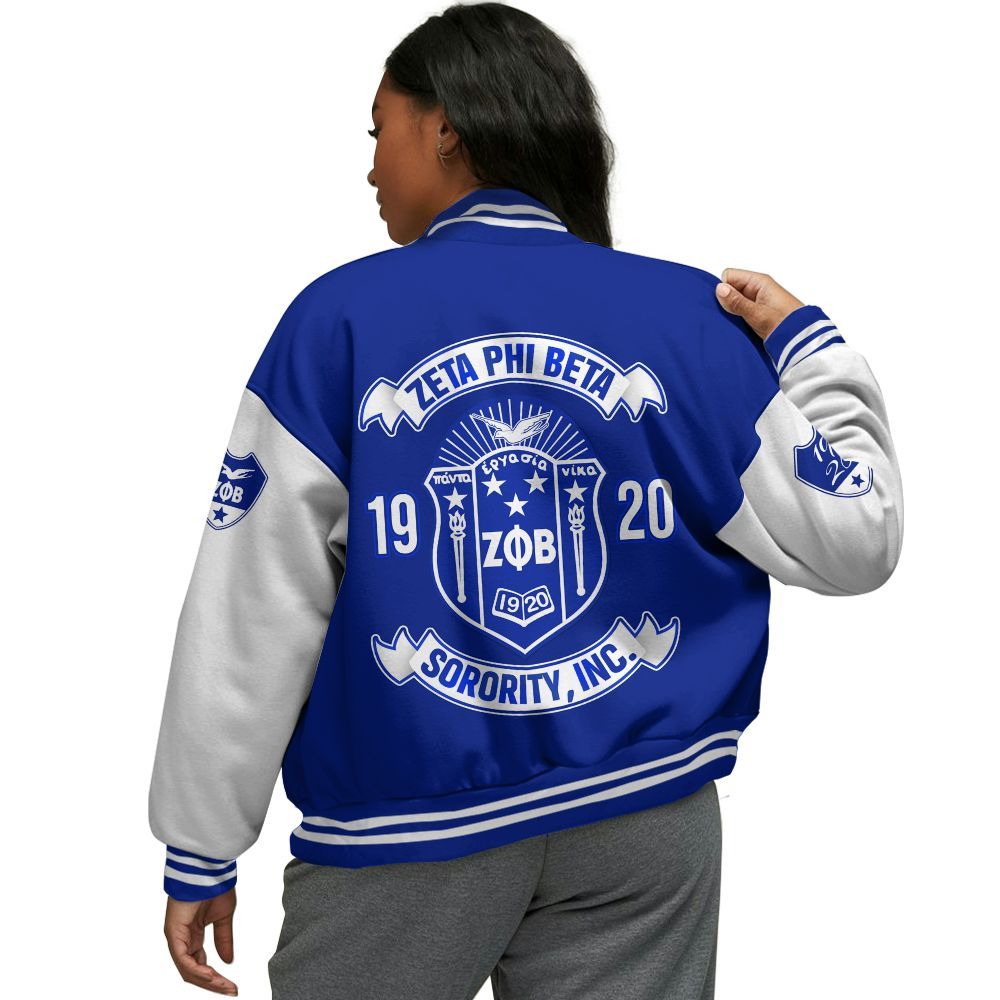 Ireishprint Zeta Phi Beta Varsity Jacket, Z Phi B Ribbon Gradient Blue Symbol 1920 Zeta Phi Beta Sorority Jacket