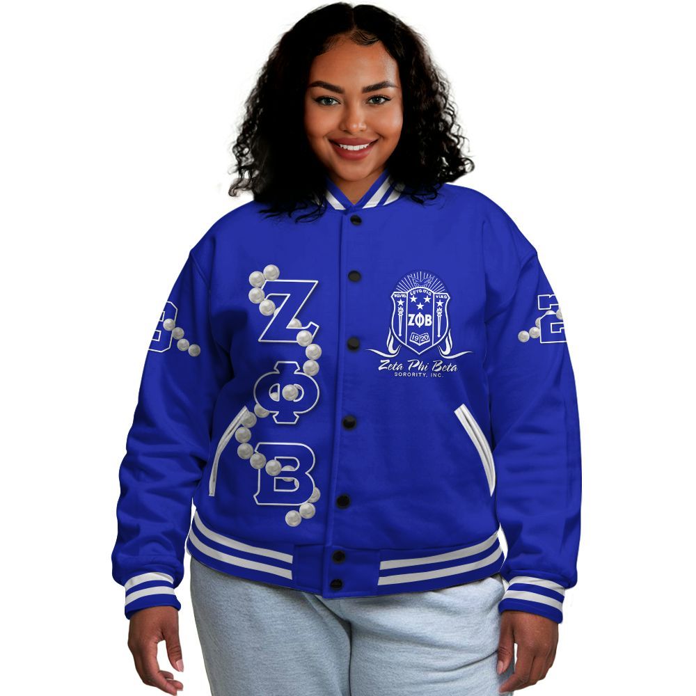 Ireishprint Zeta Phi Beta Varsity Jacket, Z Phi B Pearl Girls Blue Varsity Jacket 1920 Zeta Phi Beta Sorority Jacket