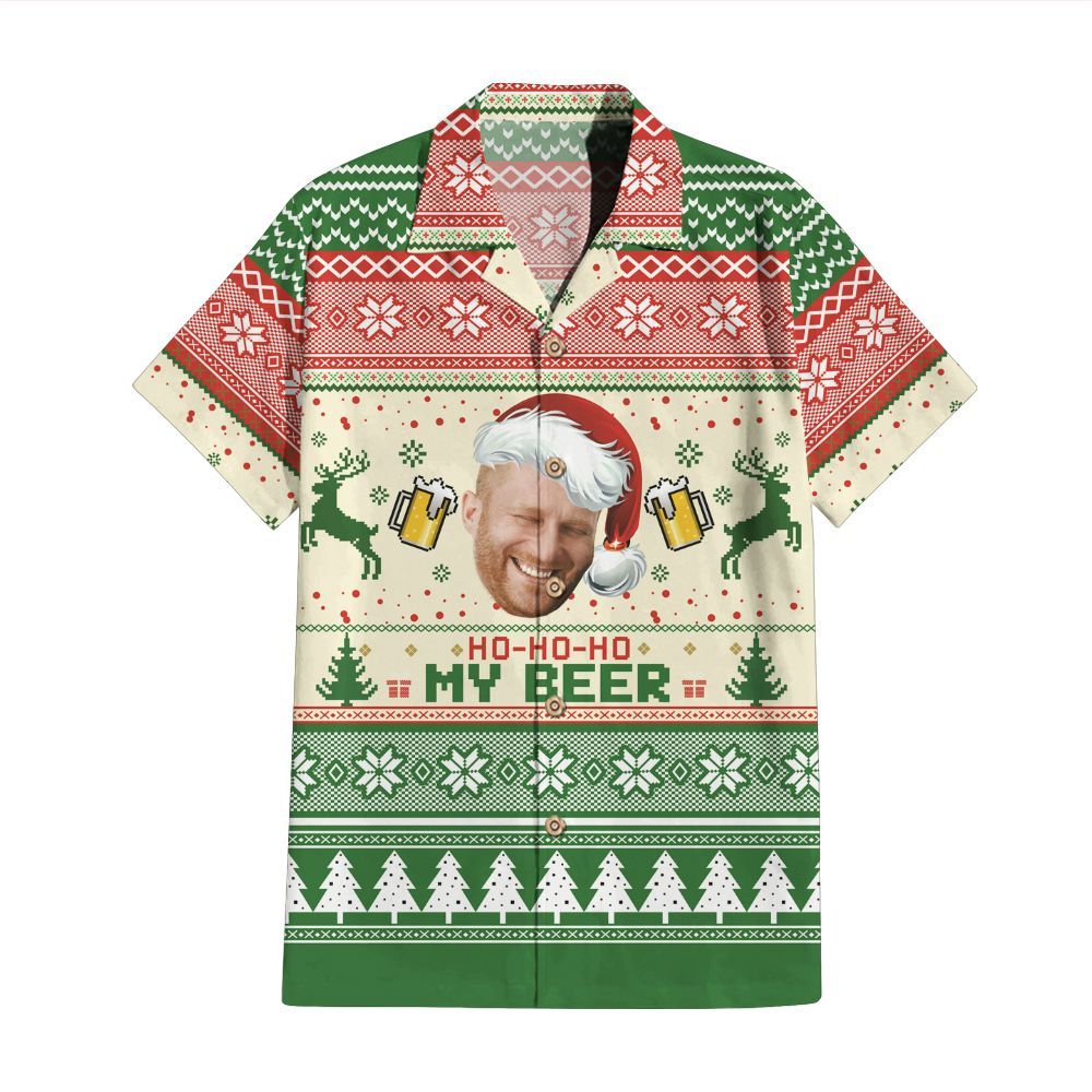 Amare Box Personalized Photo Face Ugly Sweater, Custom Ho Ho Hold My Beer Christmas Party Gift For Dad Unisex Hawaii Shirt, Short