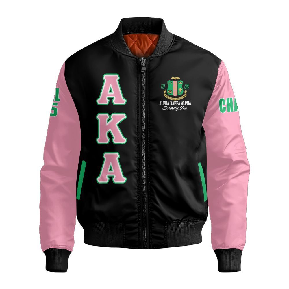 Ireishprint A.K.A Custom Chapter Bomber Jacket, Salmon Pink And Apple Green Duo 1908 Sorority Bomber Jacket
