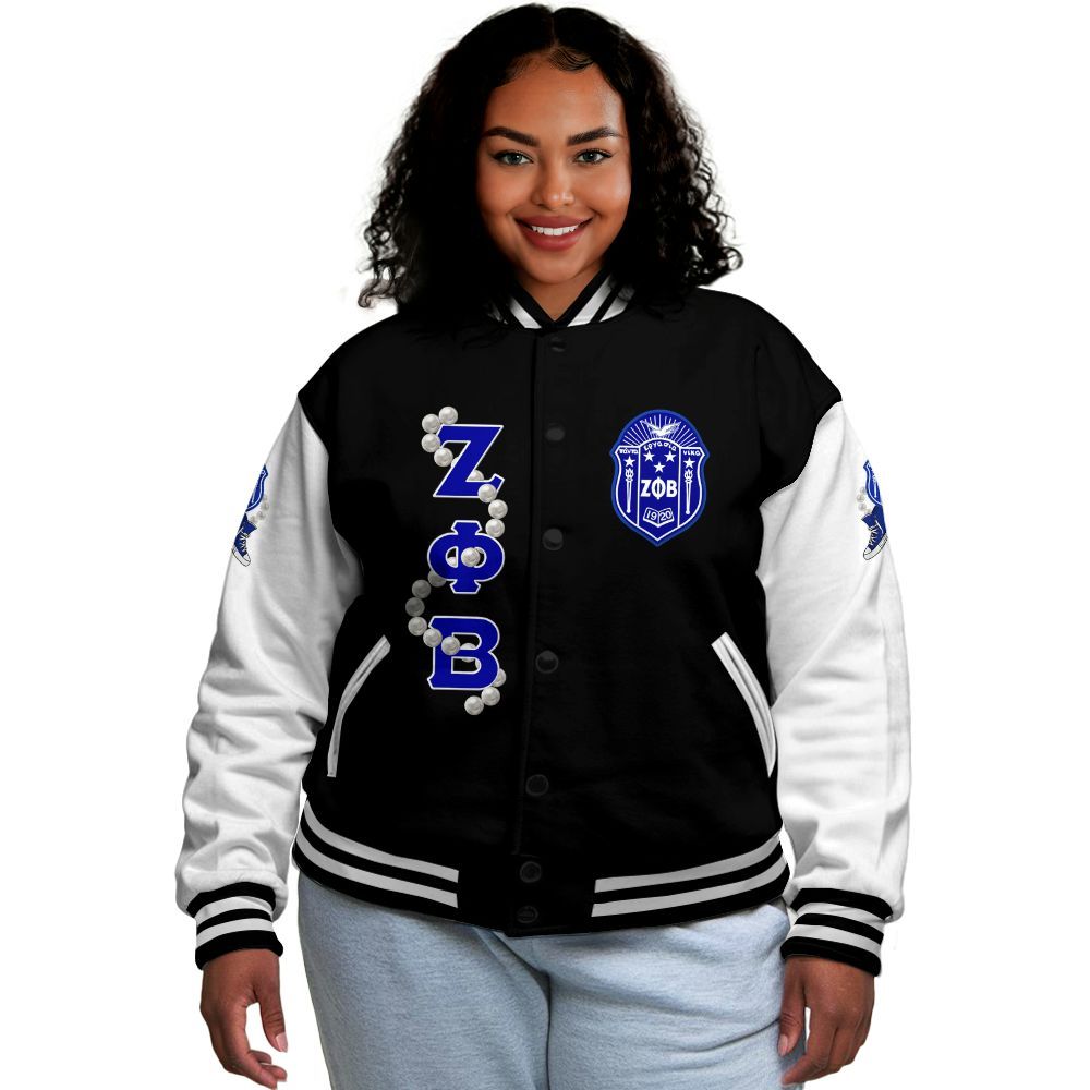 Ireishprint Zeta Phi Beta Varsity Jacket, Z Phi B Black Chuck&Pearl Varsity Jacket 1920 Zeta Phi Beta Sorority Jacket
