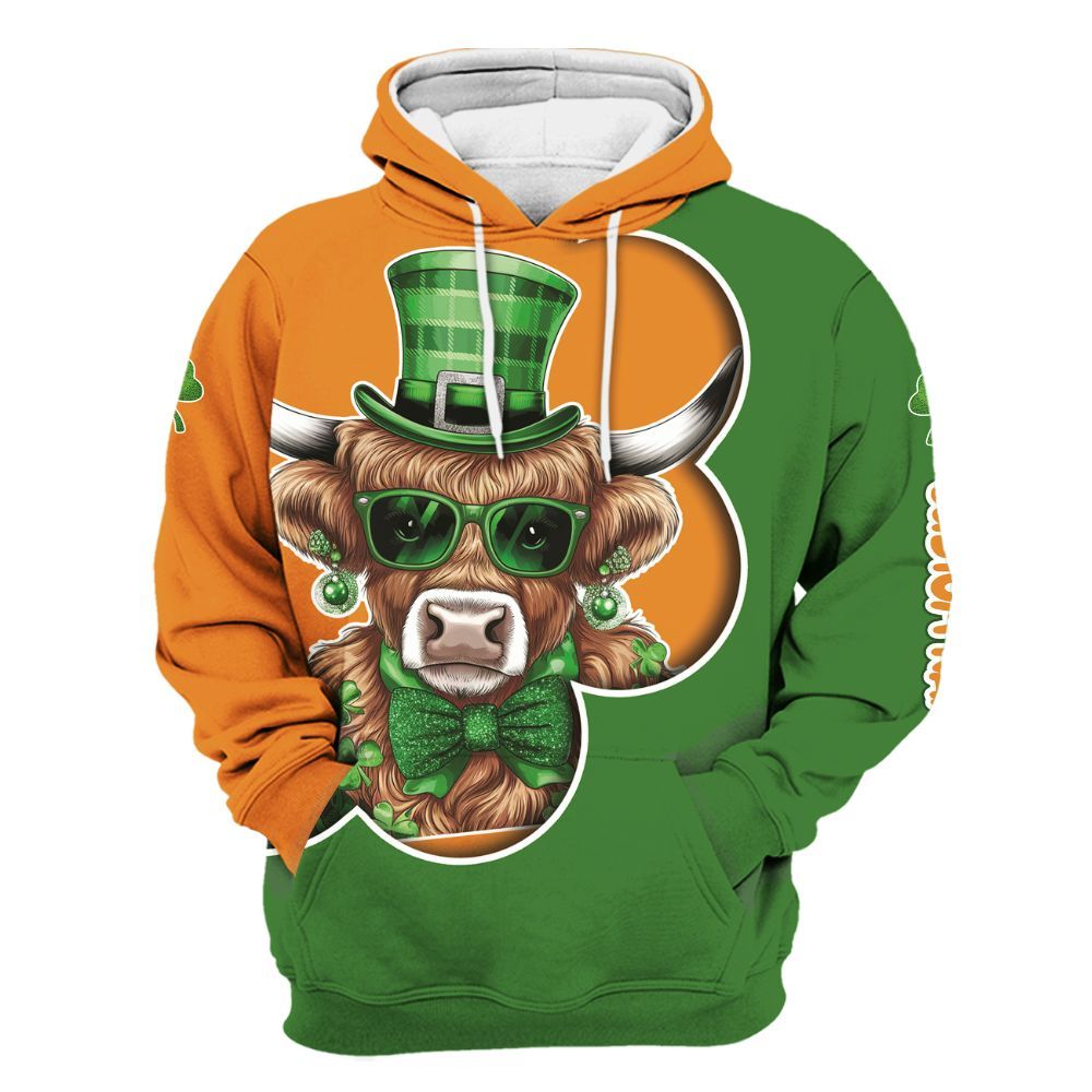 Amare Box Cow Farm Shirt, ST Patrick's Day Cow, Happy ST Patrick's Day, Funny Cow, Cow Shirt, Holiday Custom Name Gift For Cow Lover Unisex Hoodie