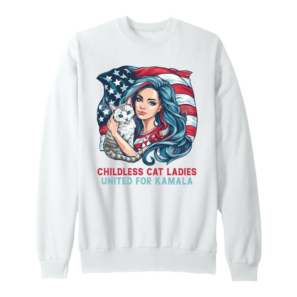 Amare Box Childless Cat Ladies Shirt, Girls Female United For Harris Retro, Feminist Graphic Tee (1) Unisex Sweatshirt