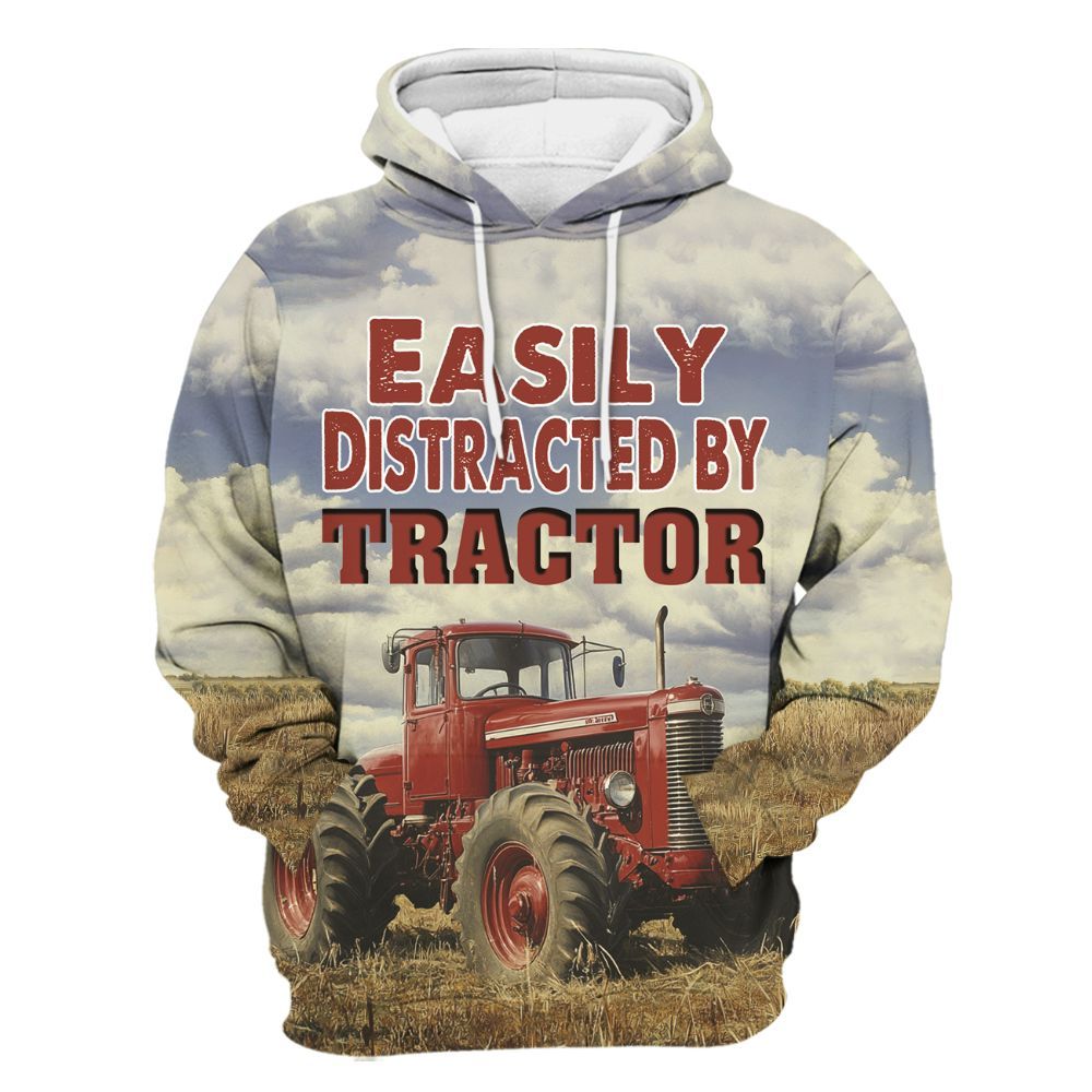 Amare Box Farm Tractor Shirt, Easily Distracted By Tractors, Custom Name Shirt, Love Tractor, Vintage Tractor, Boy Tractor, Gift For Loves Farmer Unisex Hoodie