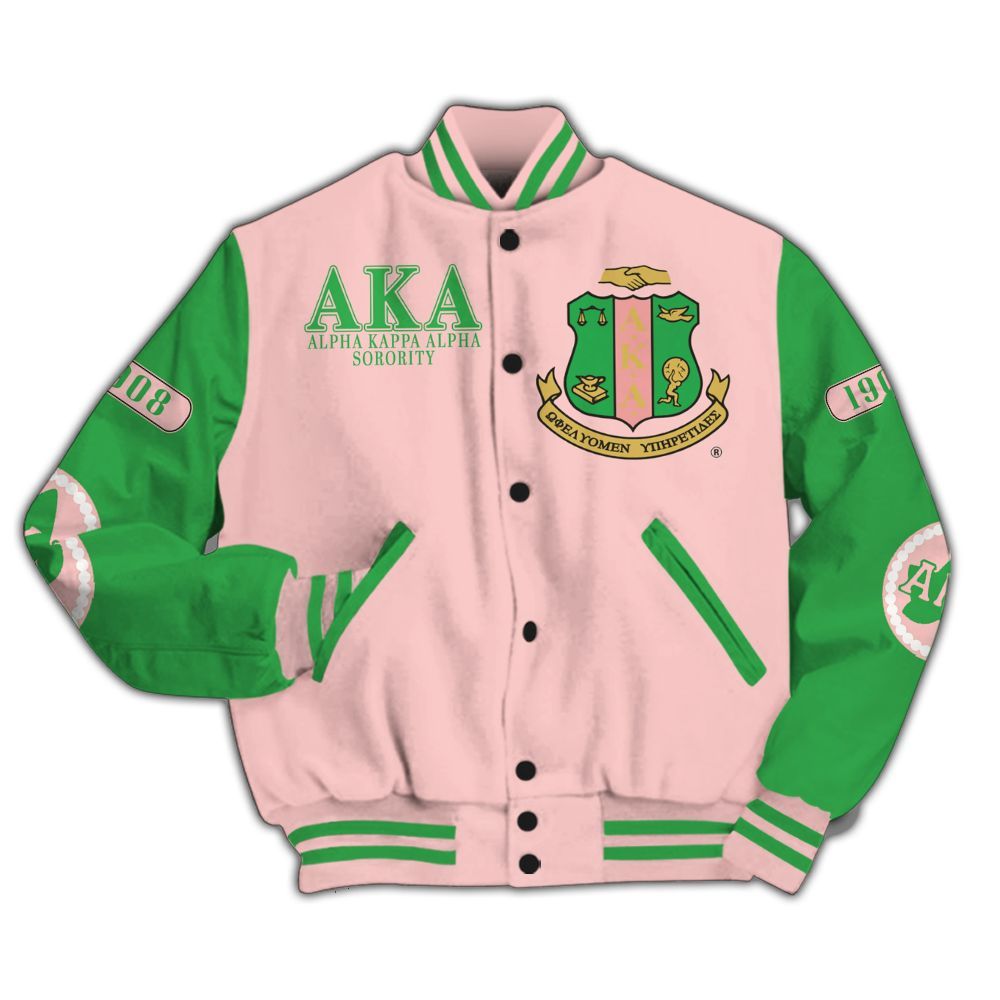 Ireishprint A.K.A Varsity Jacket, Salmon Pink And Apple Green Mix 1908 Sorority Jacket