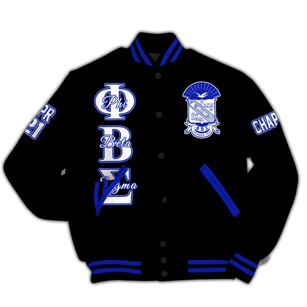 Ireishprint Phi Beta Sigma Custom Chapter Varsity Jacket, Personalized Black Varsity Jacket Phi Beta Sigma Fraternity Jacket