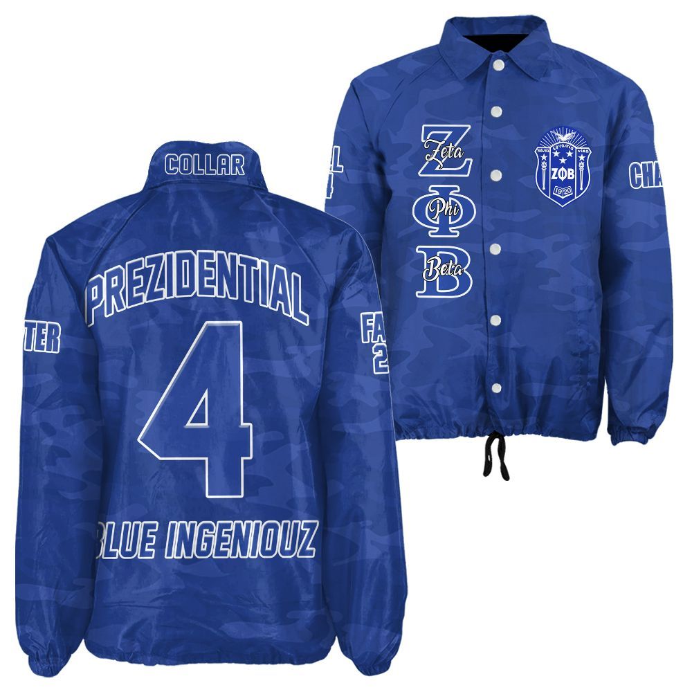 Ireishprint Zeta Phi Beta Custom Line Crossing Jacket, Personalized Camo Style Royal Blue Jacket Zeta Phi Beta Sorority Crossing Jacket
