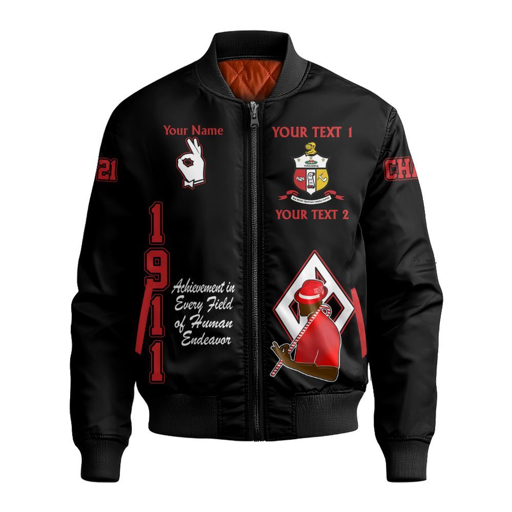 Ireishprint ΚΑΨ Custom Full Line Bomber Jacket, Krimson Duo Black Color Crest Highlight Style Fraternity Bomber Jacket