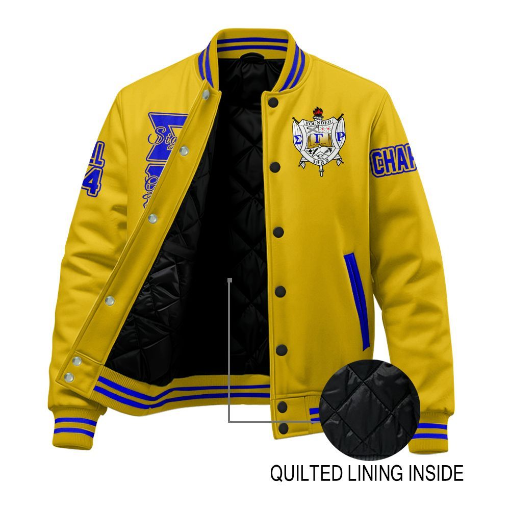 Ireishprint Sigma Gamma Rho Custom Chapter Stitched Jacket, Personalized Gold Royal Blue Sigma Gamma Rho Sorority Embroidered Jacket