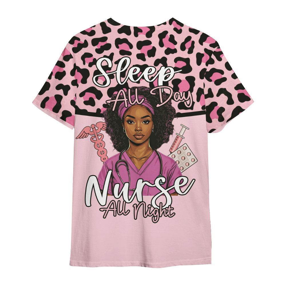 Amare Box Black Nurse Shirt, Sleep All Day Nurse All Night, Custom Name, Black Nurse Leopard Print, Nurse Clipart, Gift For Black Nurse All Over Print Unisex Shirt