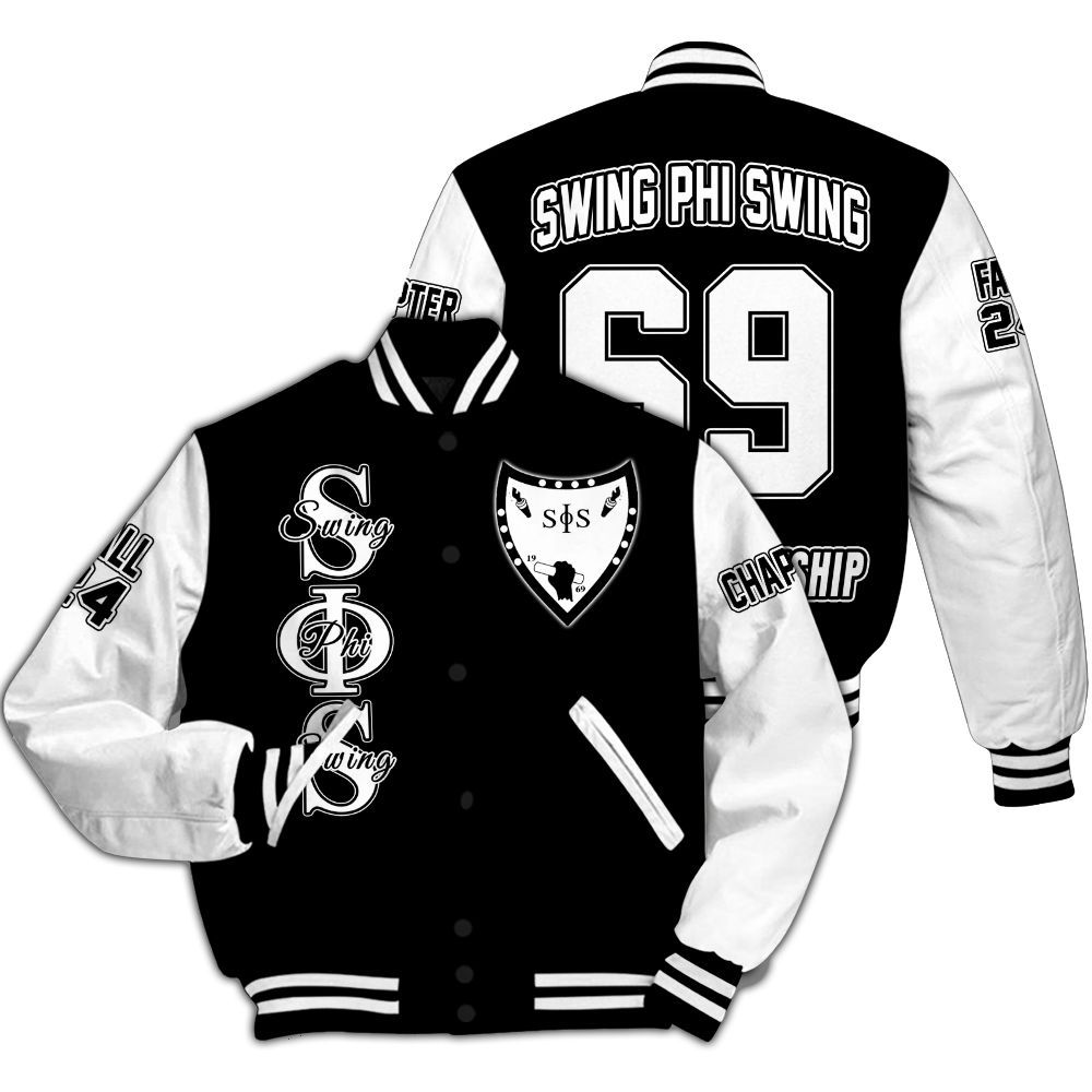 Ireishprint Swing Phi Swing Custom Chapter Varsity Jacket, Custom Varsity Jacket White Sleeve Varsity Jacket Swing Phi Swing Sorority Jacket