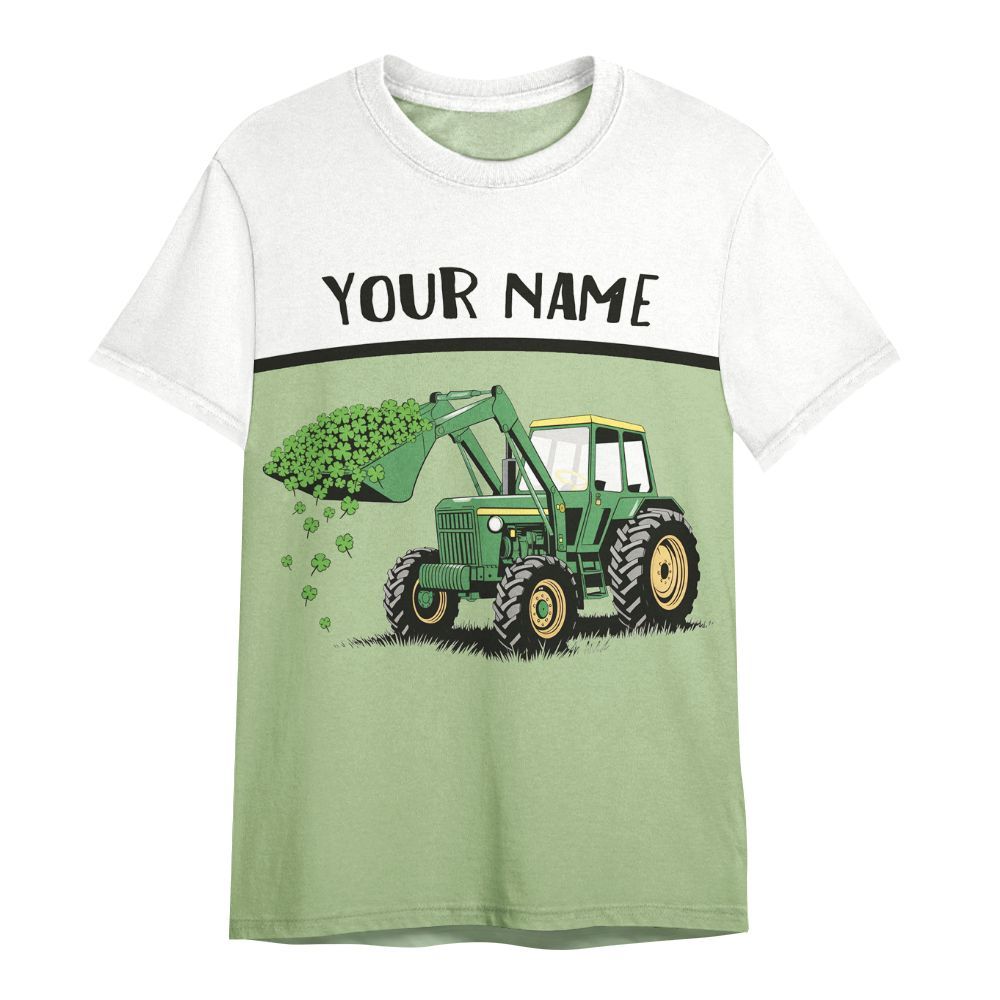 Amare Box Farm Tractor Shirt, Pushin My Luck, Custom Name, Love Tractor, Patrick's Day, Tractor Clipart, Gift For Farm Lover All Over Print Unisex Shirt