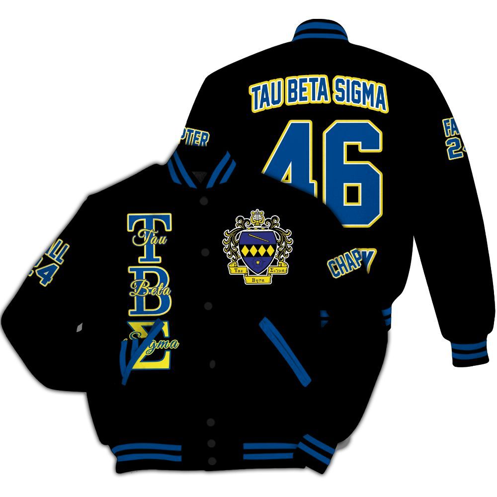Ireishprint Tau Beta Sigma Custom Chapter Varsity Jacket, Personalized Black Varsity Jacket Tau Beta Sigma Sorority Jacket