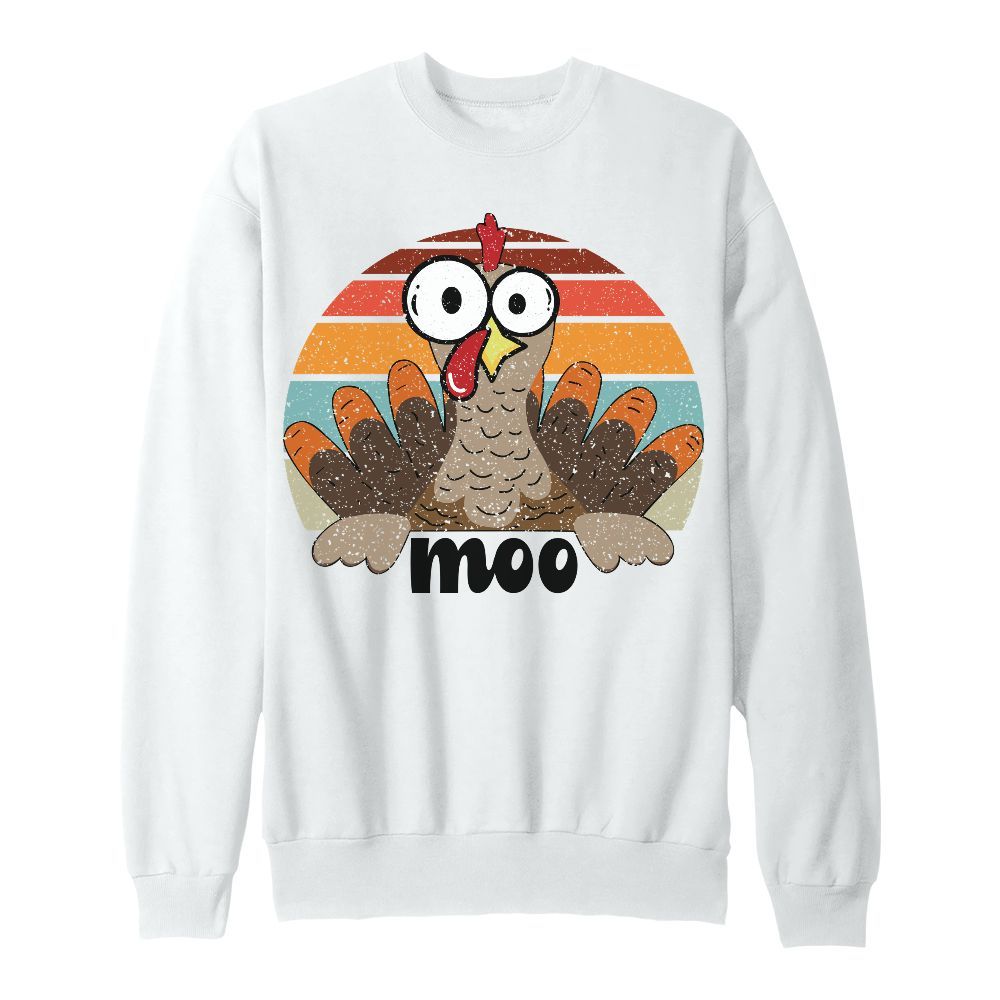 Amare Box Thanksgiving Turkey Shirt, Retro Funny Turkey Moo Fake Cow Design Gift For Fan Unisex Sweatshirt