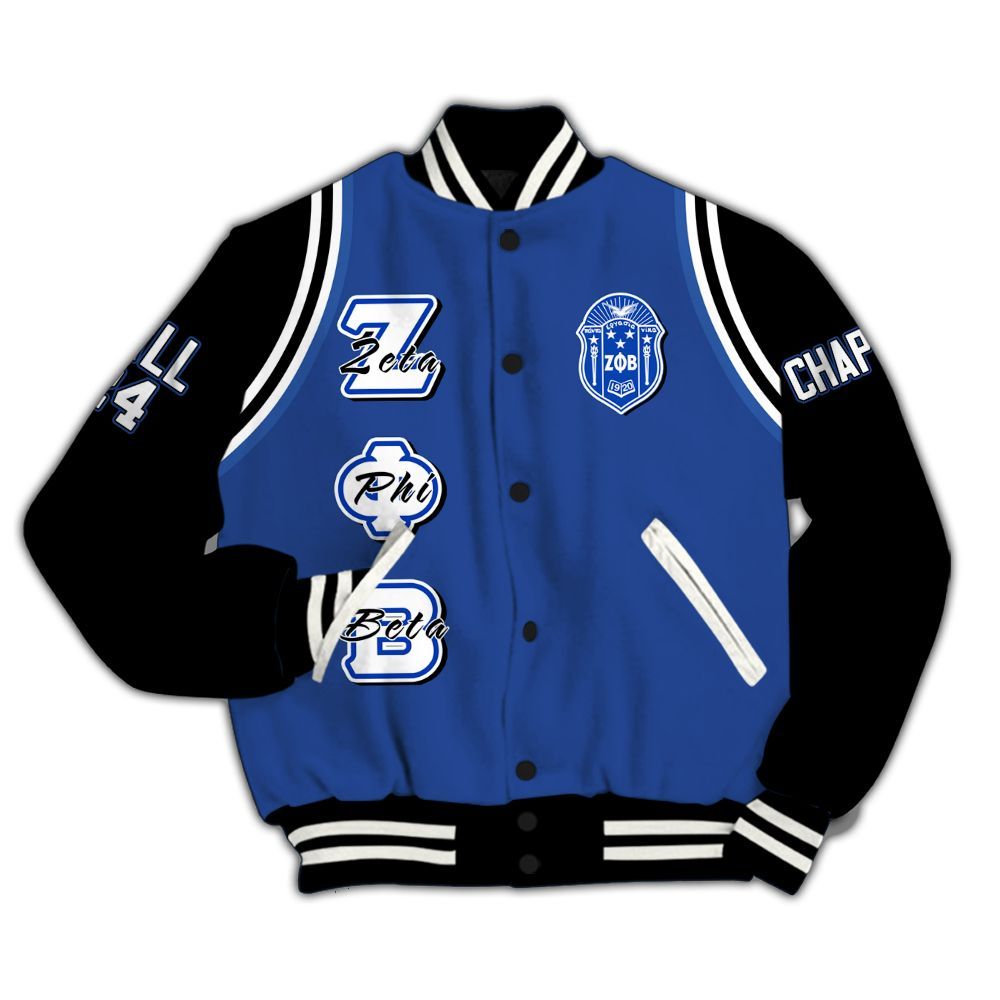Ireishprint Zeta Phi Beta Custom Chapter Varsity Jacket, Personalized Simple Sporty Blue Z Phi B Jacket 1920 Zeta Phi Beta Sorority Jacket