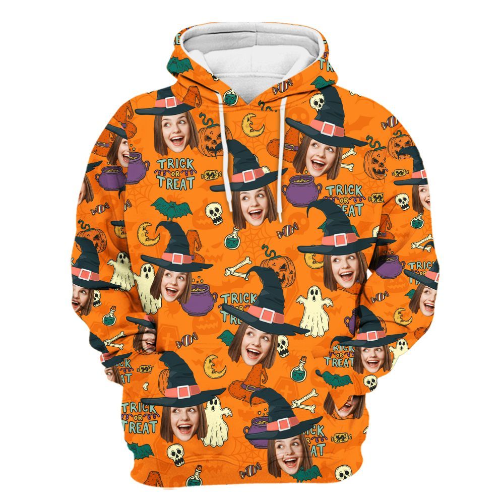 Amare Box Custom Face Halloween Hawaii Shirt, Witch Halloween Boo Horror Spooky Nightmare Pumpkin Unisex Hoodie