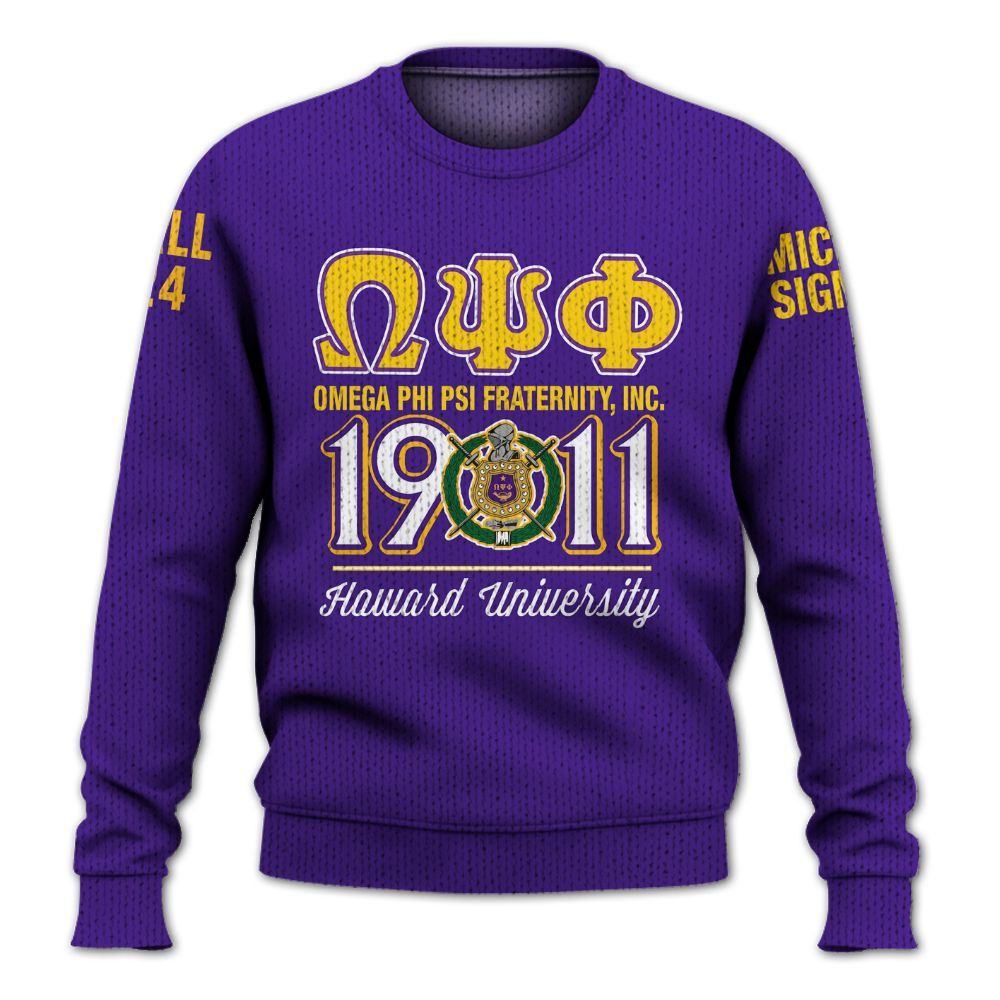 Ireishprint ΩΨΦ Custom Probate Line Shirt, Personalized Purple Shirt ΩΨΦ 1911 Fraternity Knitted Sweater