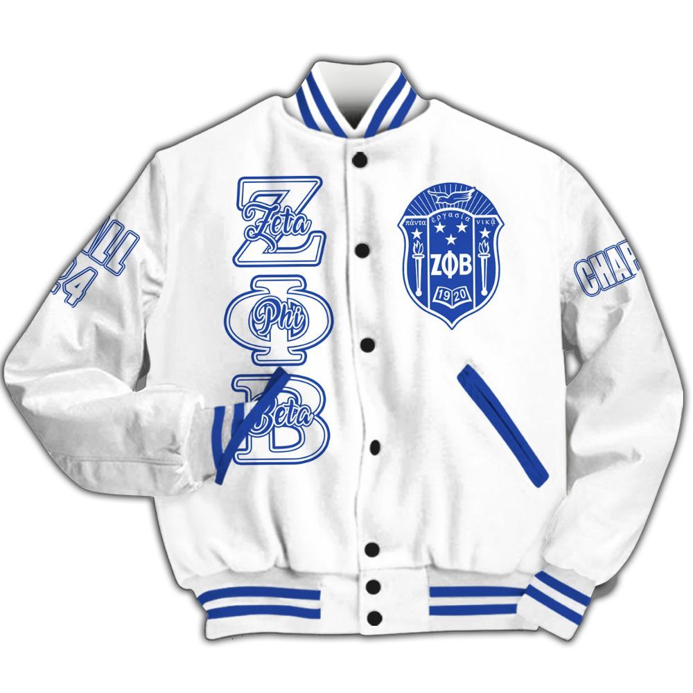 Ireishprint Zeta Phi Beta Custom Chapter Varsity Jacket, Personalized White Varsity Jacket Zeta Phi Beta Sorority Jacket
