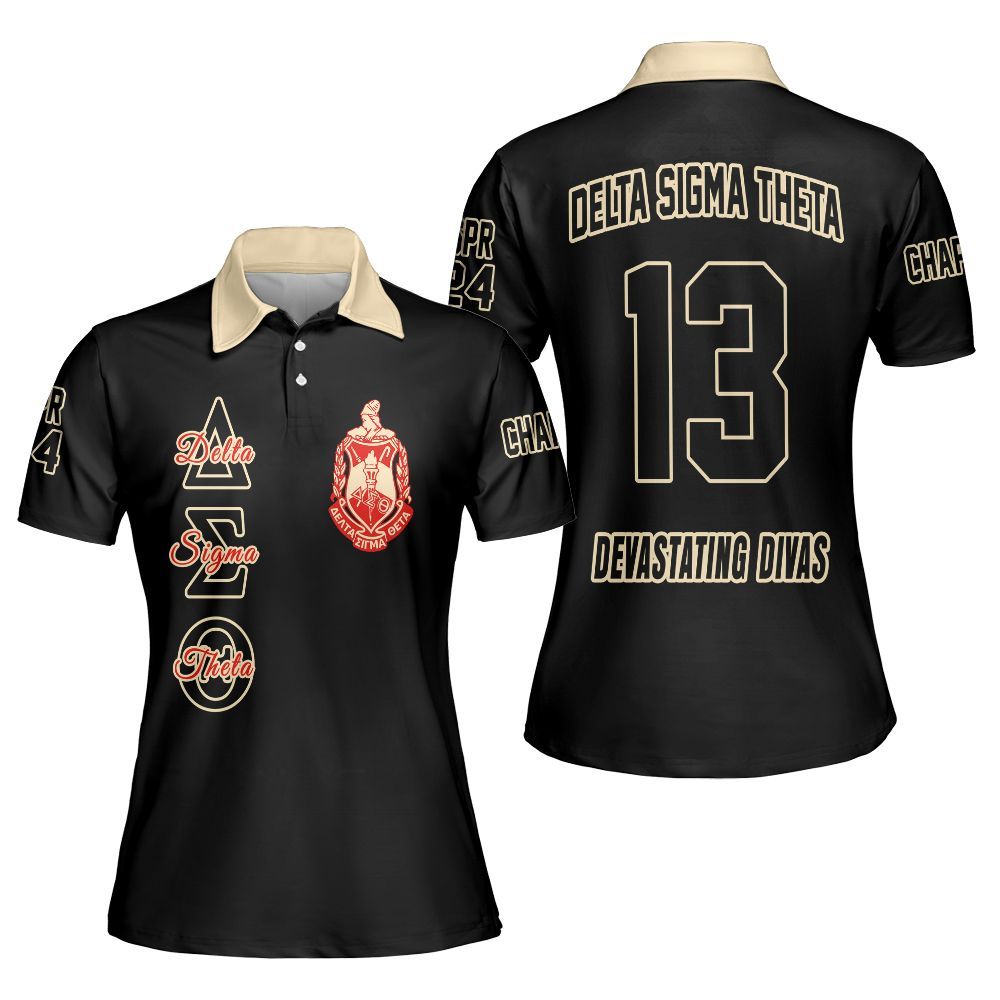 Ireishprint Delta Sigma Theta Custom Chapter Polo Shirt, Personalized Black Cream Polo Shirt Delta Sigma Theta Sorority Polo Shirt