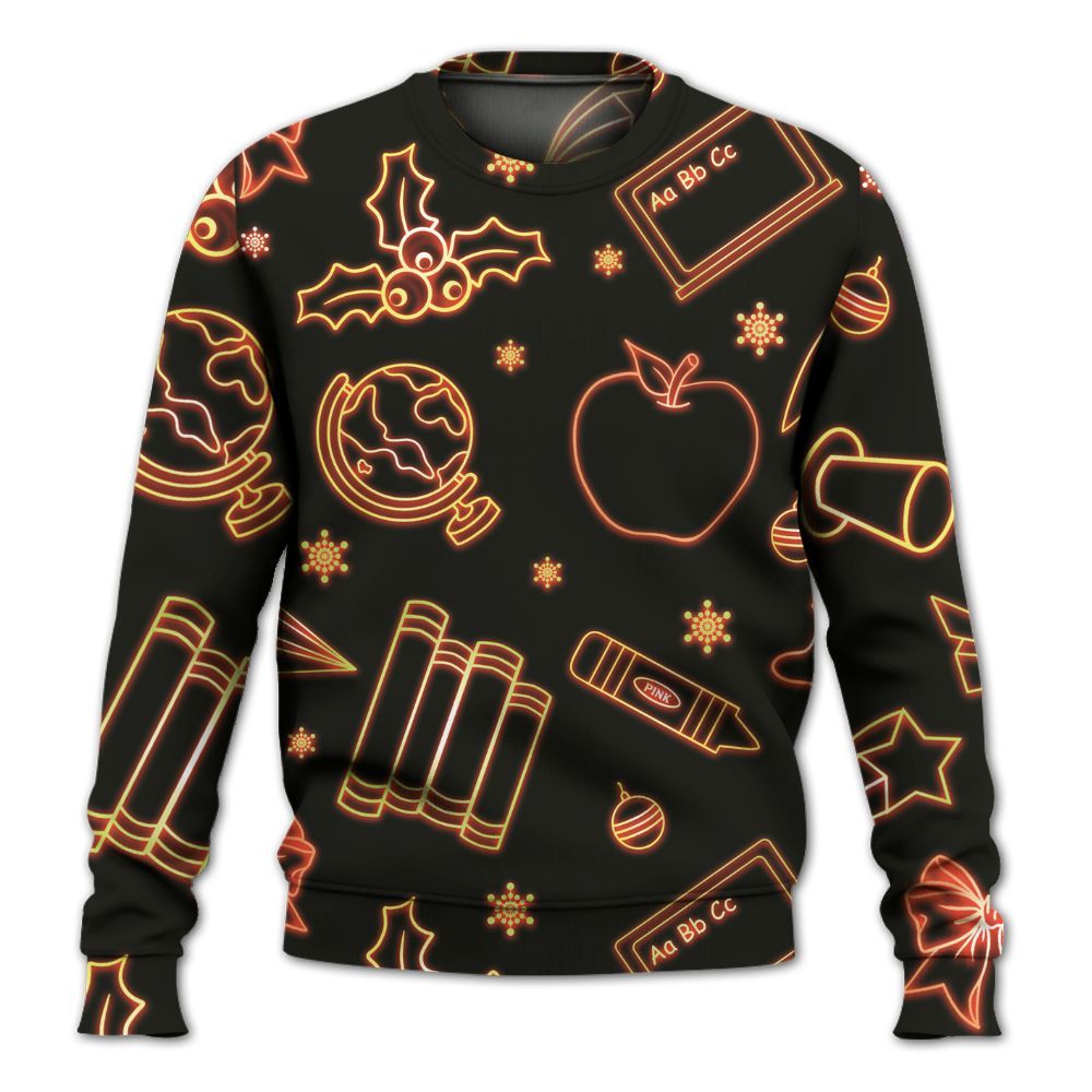 Amare Box Teacher Shirt, Teach, Love, Inspire Neon Light Xmas Shirt, Teach Doodle, Teach Stuff, Gift For Teacher Knitted Sweater