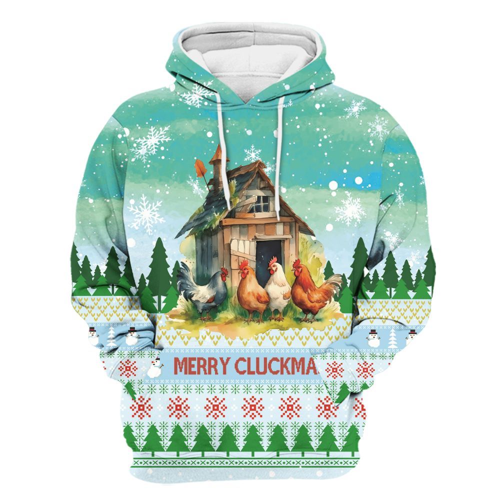 Amare Box Christmas Farm Animal Merry Cluckmas Shirt, Farm Xmas, Cute Chicken, Christmas Unisex Custom Name Gift Shirt Unisex Hoodie