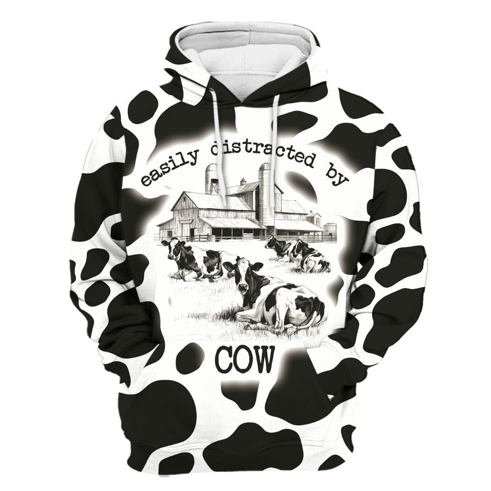 Amare Box Cow Farm Shirt, Easily Distracted By Cow, Dairy Cow, Funny Cow, Farm Cow, Cow Lover Shirt, Drawing Gift Shirt For Farmer Unisex Hoodie