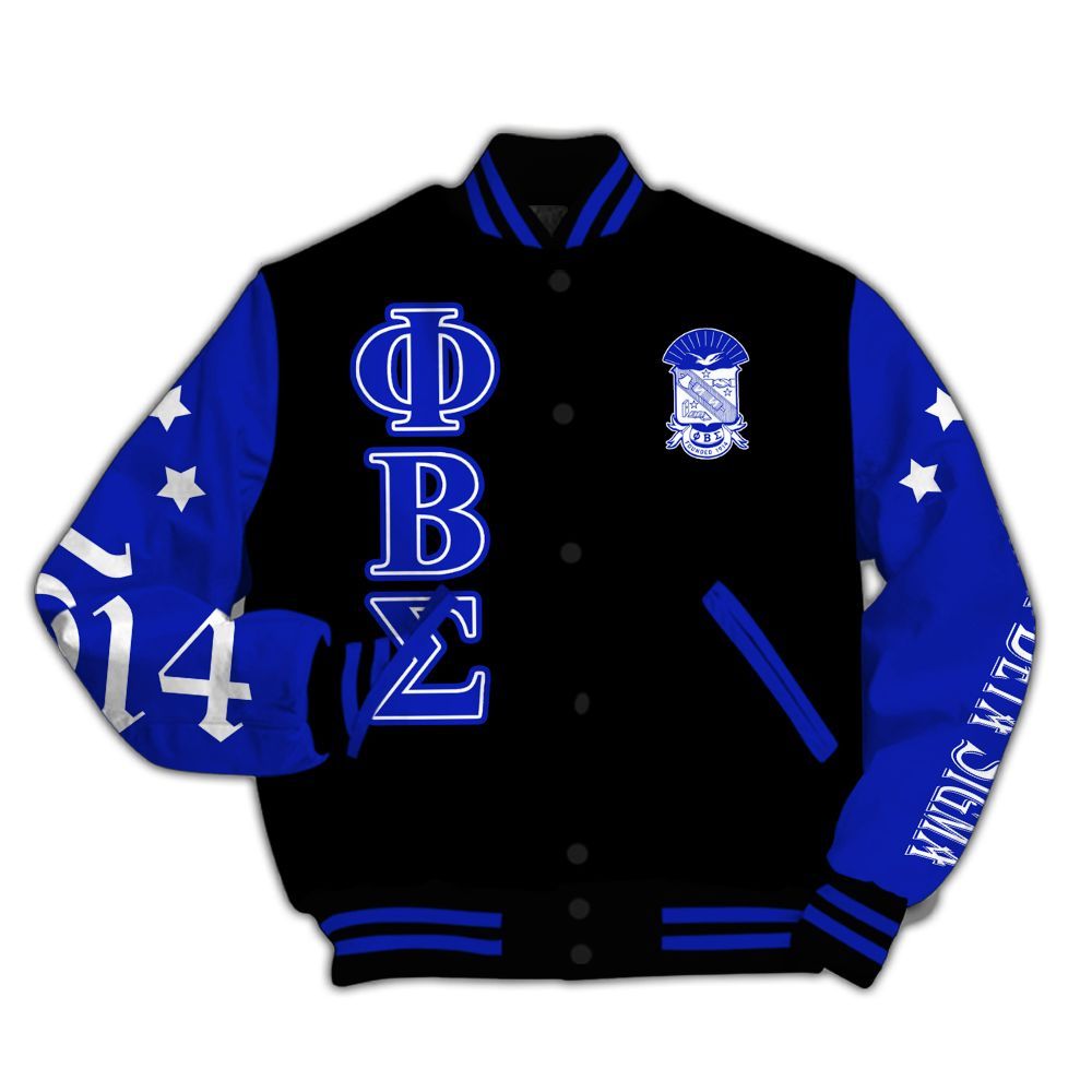 Ireishprint Phi Beta Sigma Varsity Jacket, Three Stars Black Jacket Phi Beta Sigma Fraternity Jacket