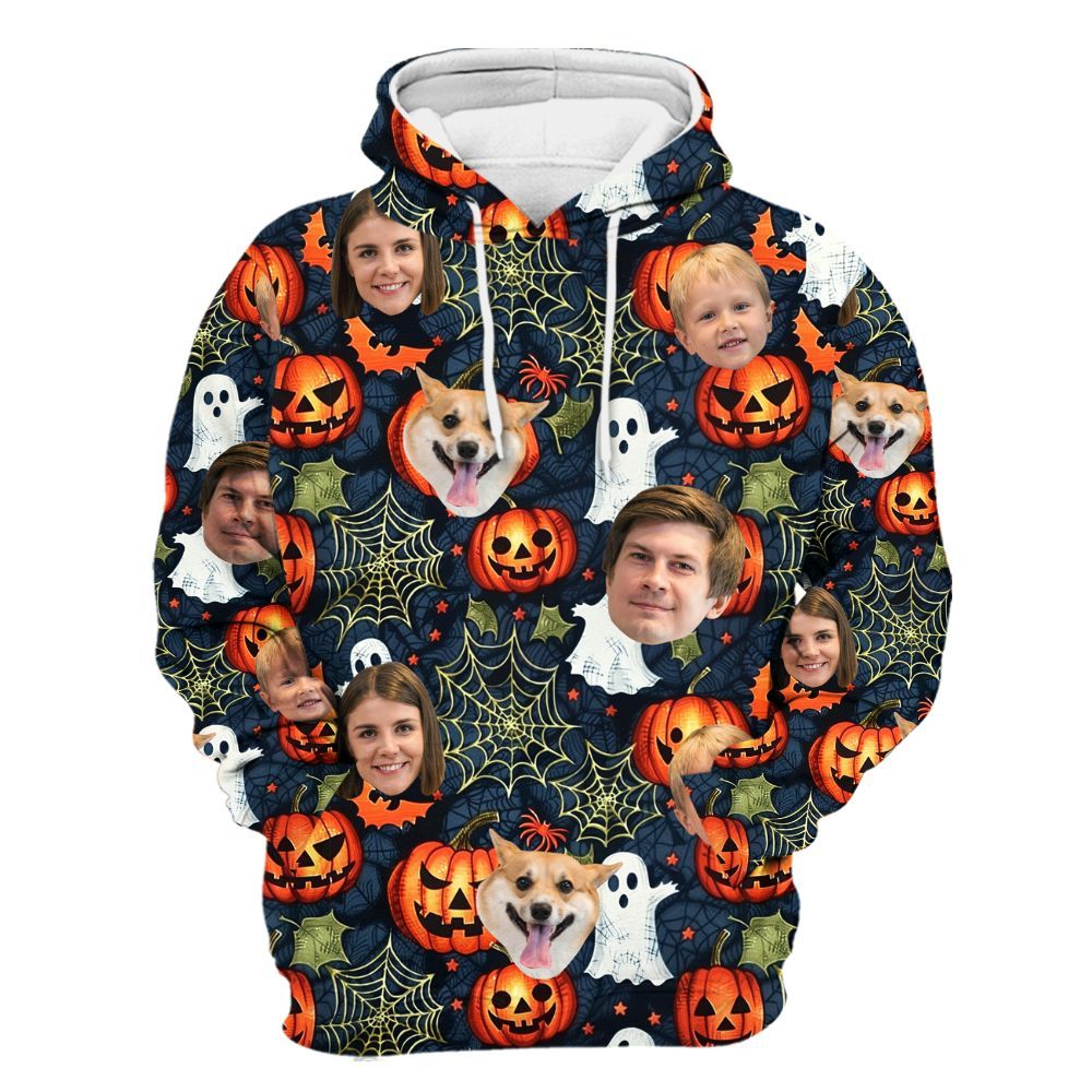 Amare Box Custom Face Halloween Hawaii Shirt, Magic Pumkin With Ghost, The Horror Candy Halloween Spooky Unisex Hoodie